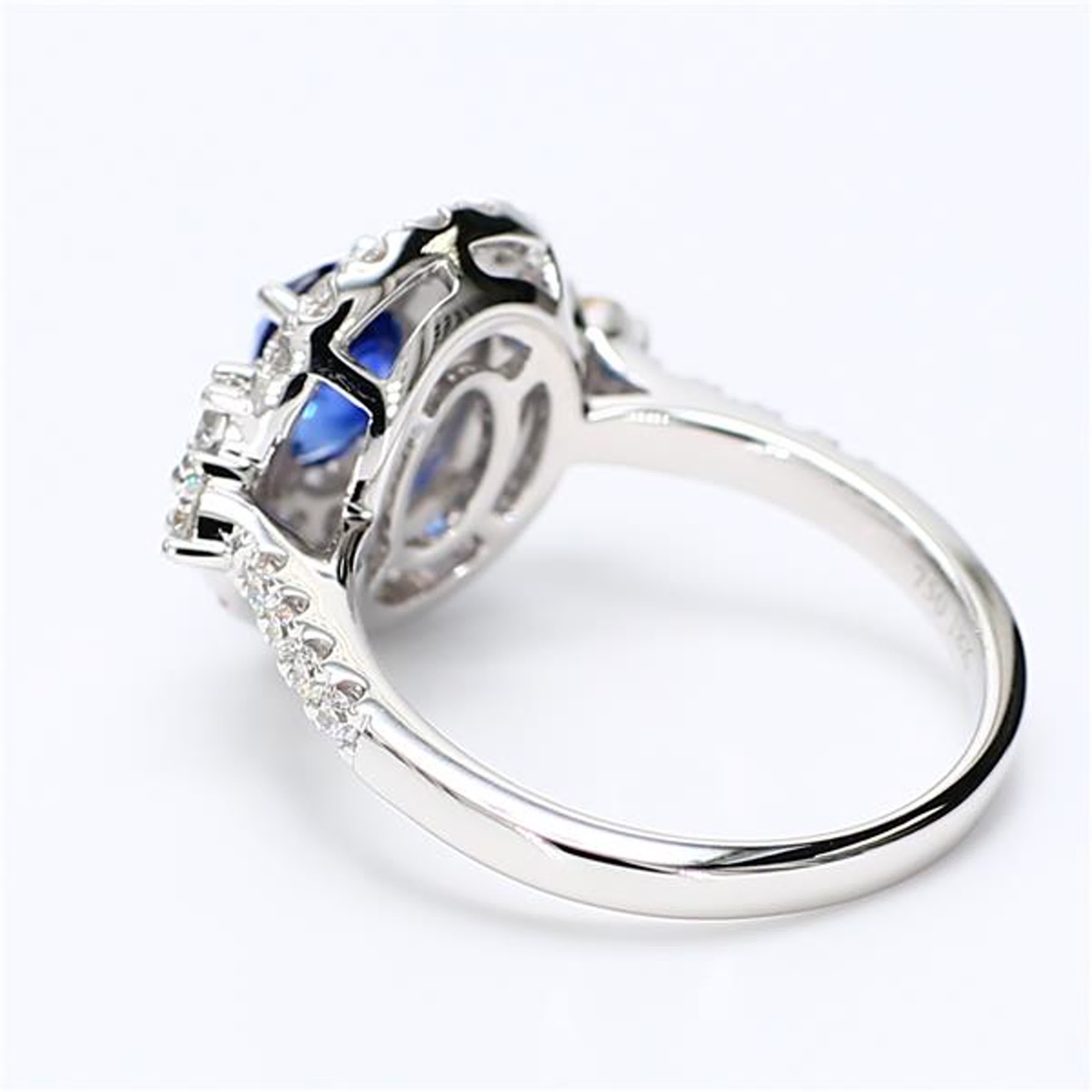Natural Blue Oval Sapphire and White Diamond 2.06 Carat TW White Gold Ring