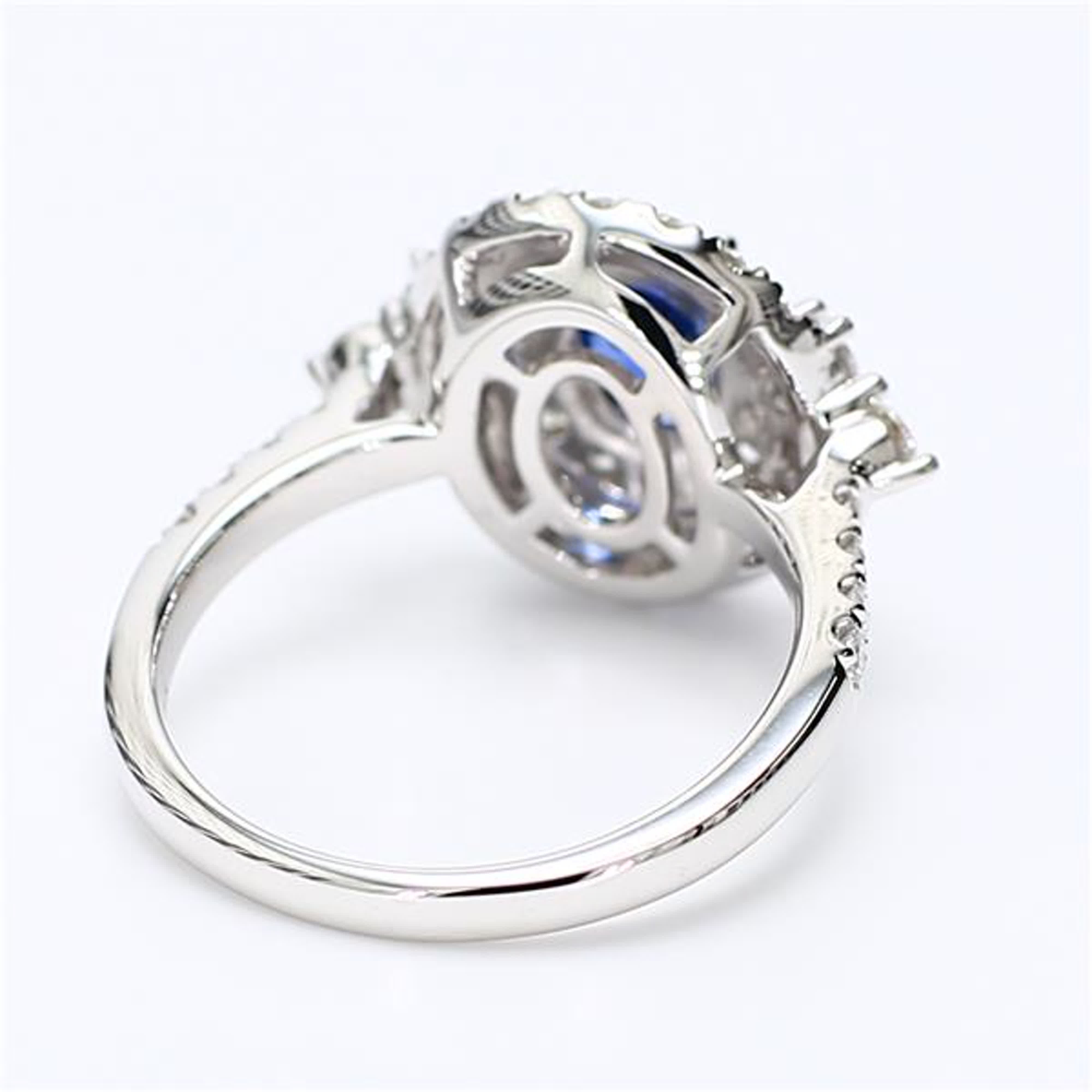 Natural Blue Oval Sapphire and White Diamond 2.06 Carat TW White Gold Ring