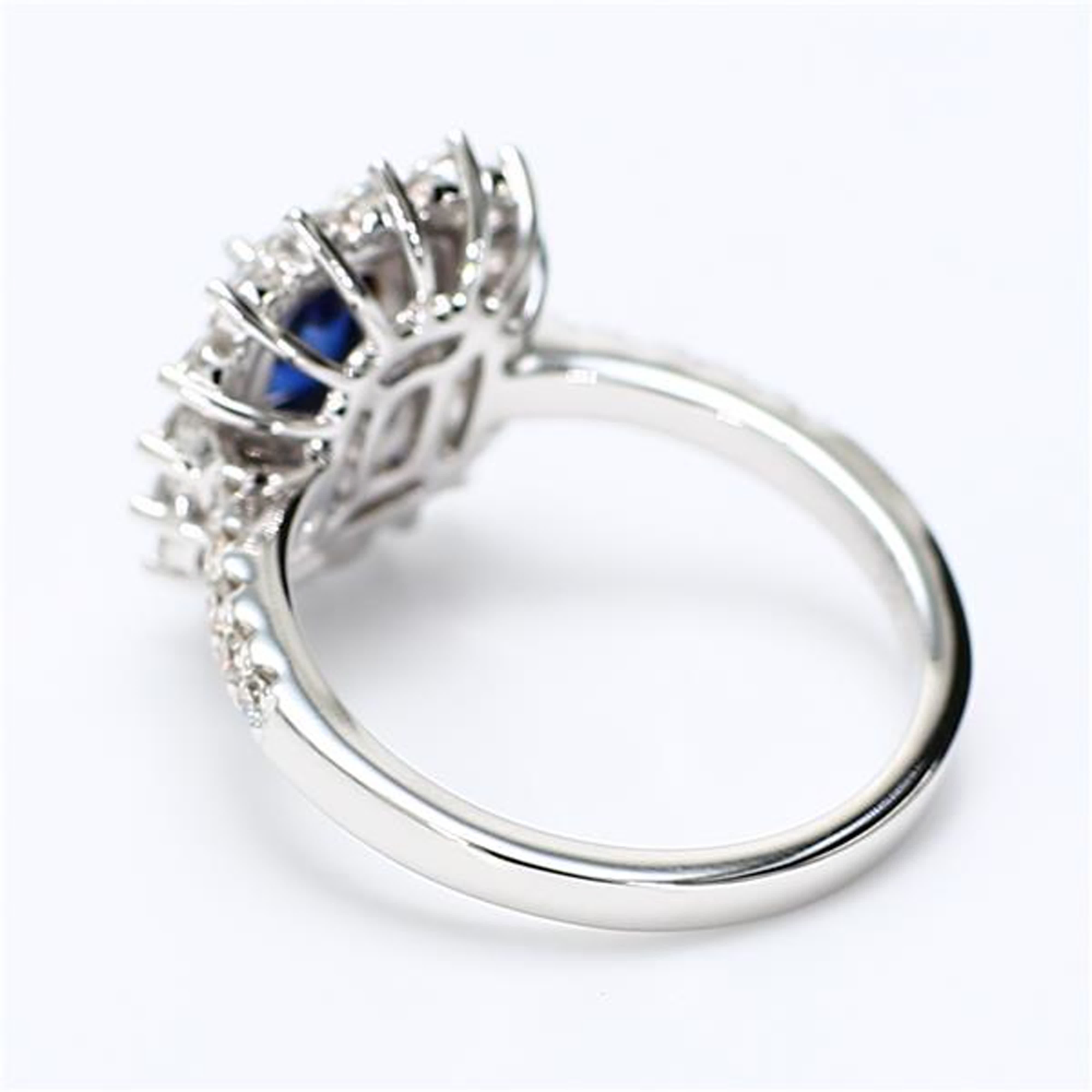 Natural Blue Cushion Sapphire and White Diamond 1.96 Carat TW White Gold Ring