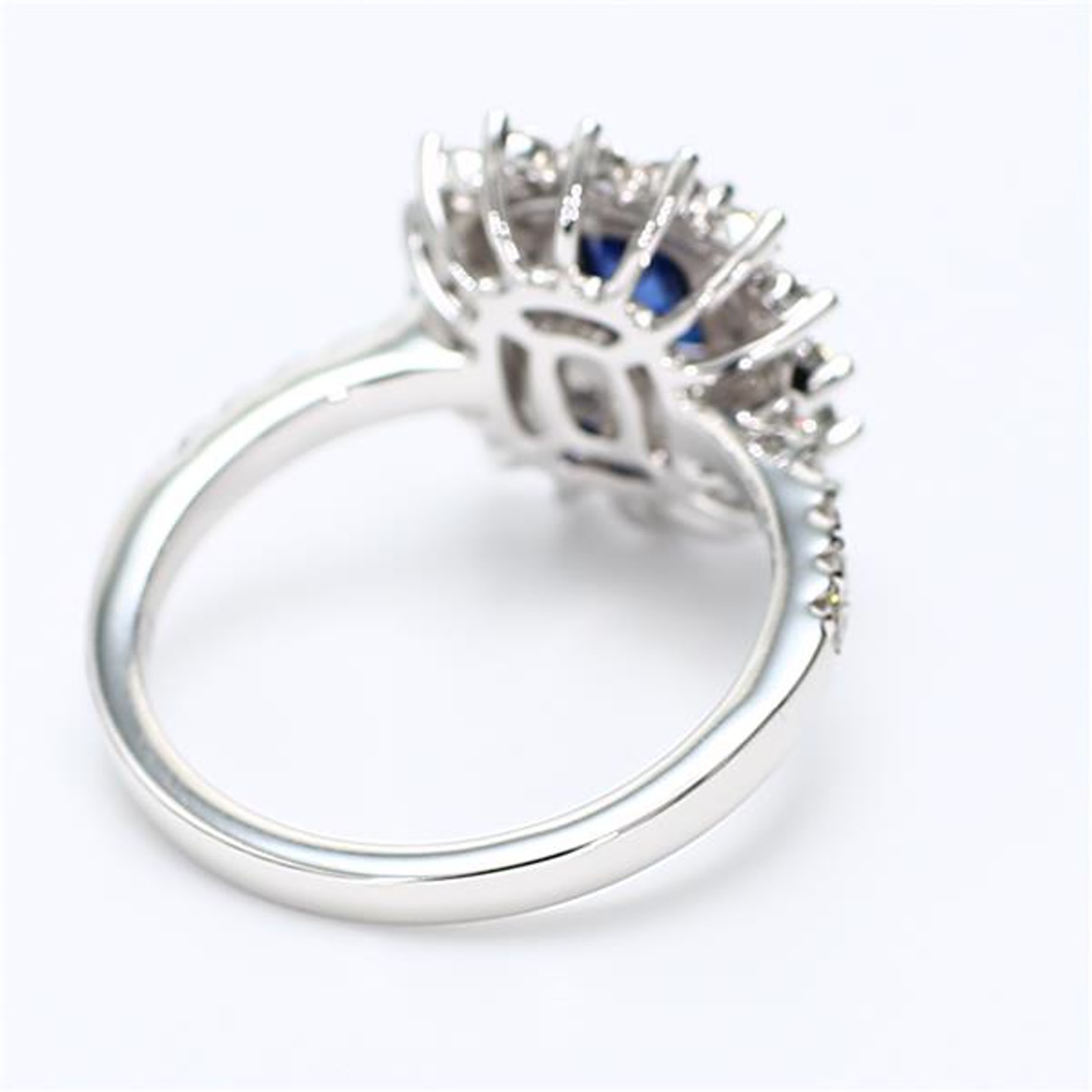Natural Blue Cushion Sapphire and White Diamond 1.96 Carat TW White Gold Ring