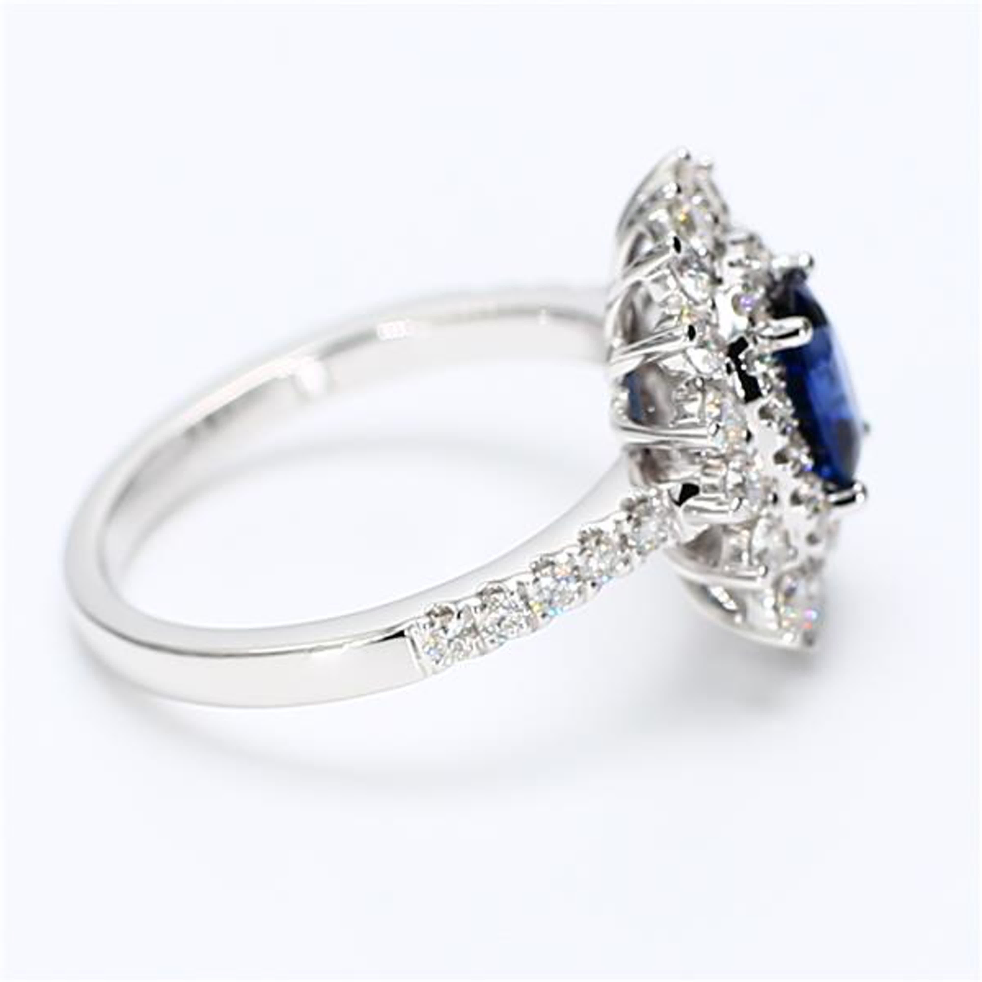 Natural Blue Cushion Sapphire and White Diamond 1.96 Carat TW White Gold Ring