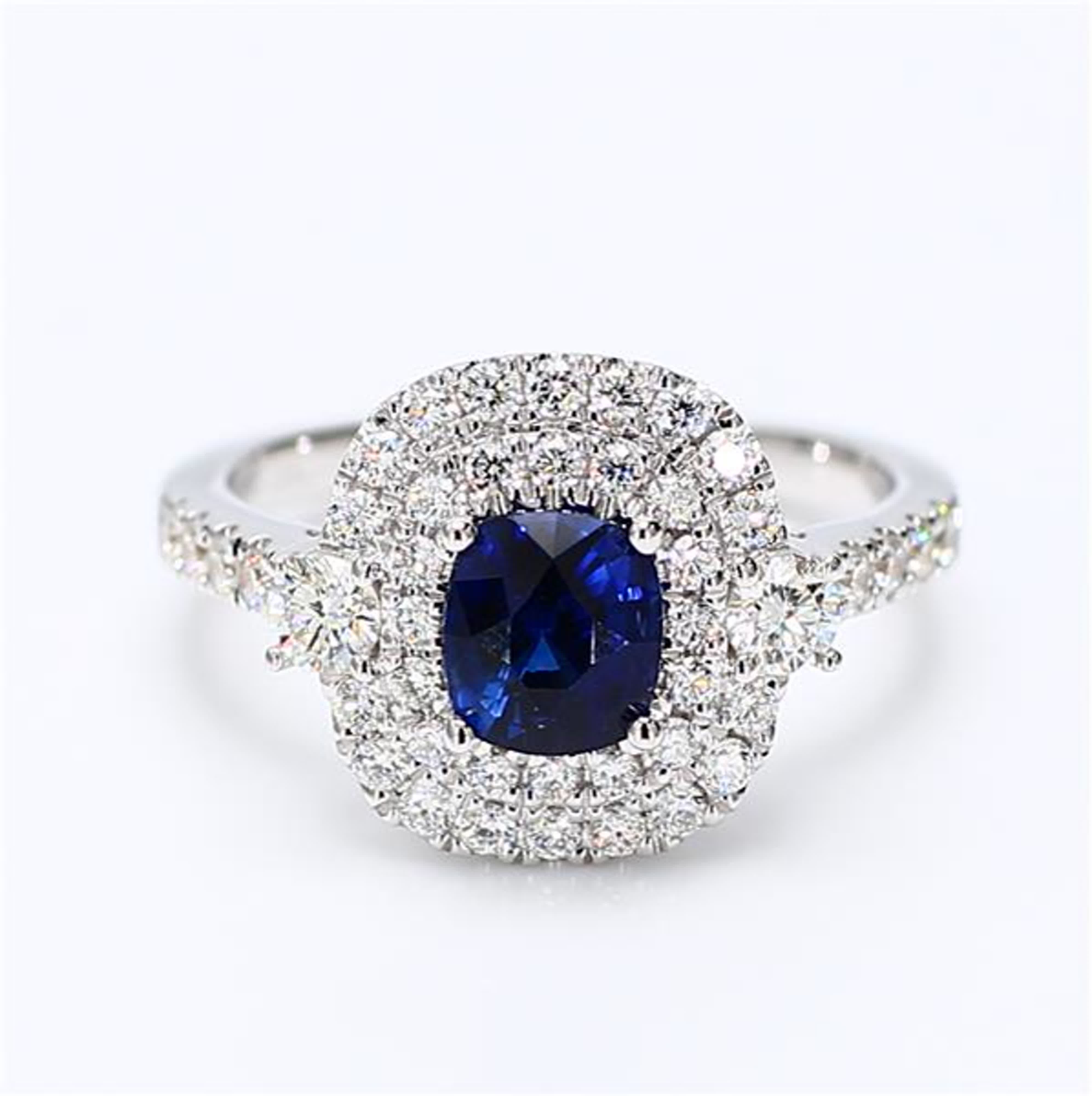 Natural Blue Cushion Sapphire and White Diamond 1.71 Carat TW White Gold Ring