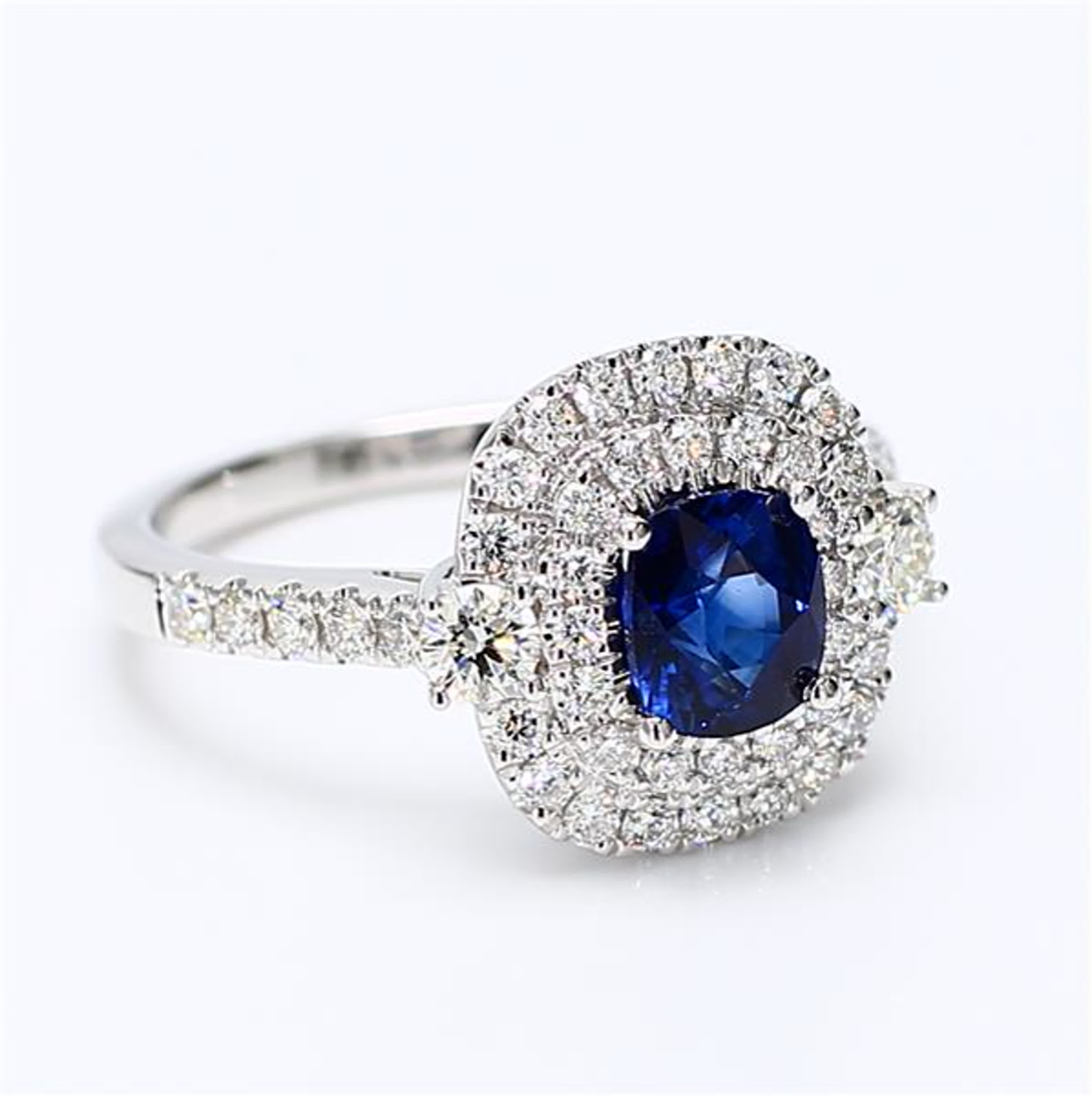 Natural Blue Cushion Sapphire and White Diamond 1.71 Carat TW White Gold Ring