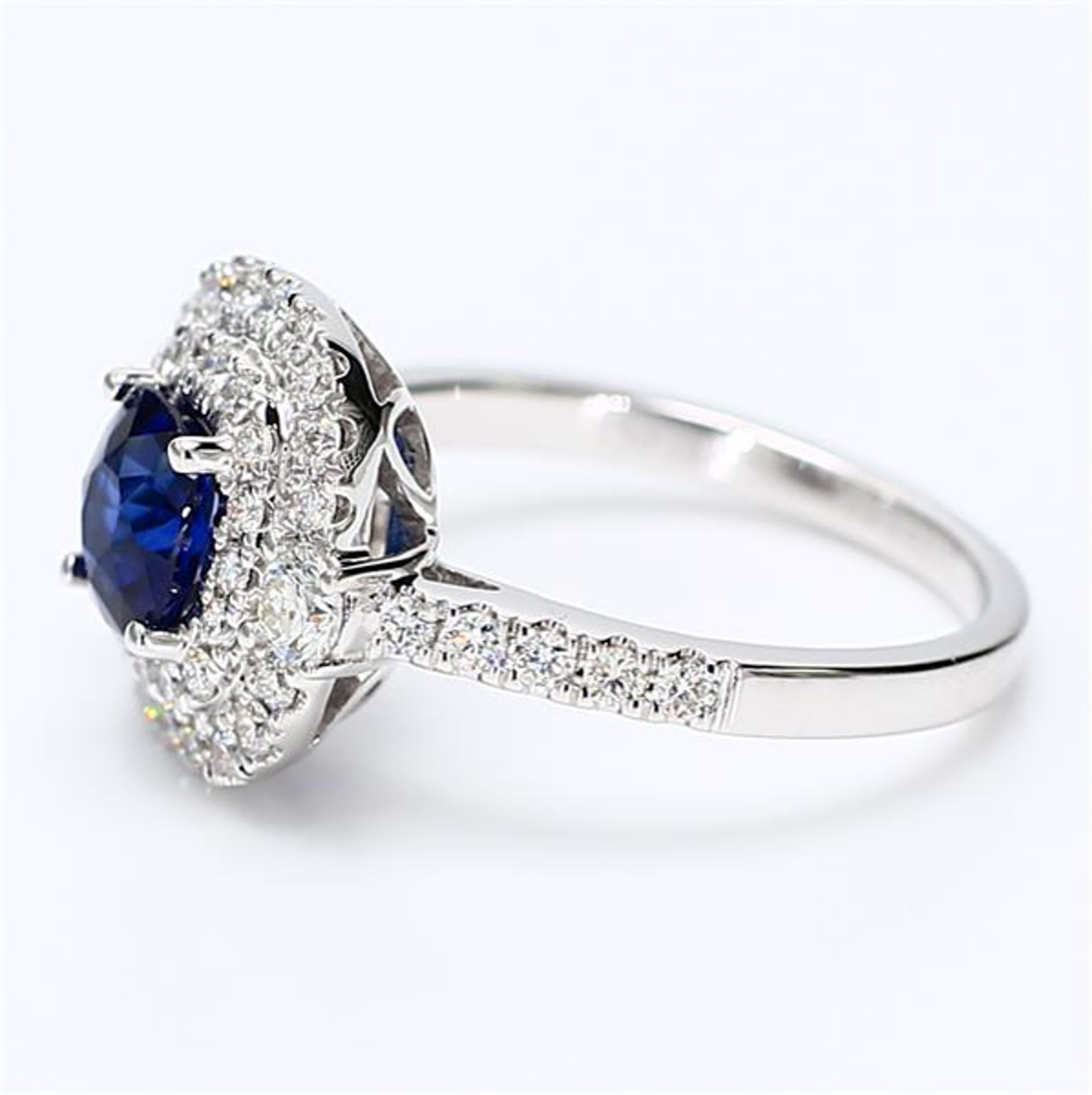 Natural Blue Cushion Sapphire and White Diamond 1.71 Carat TW White Gold Ring