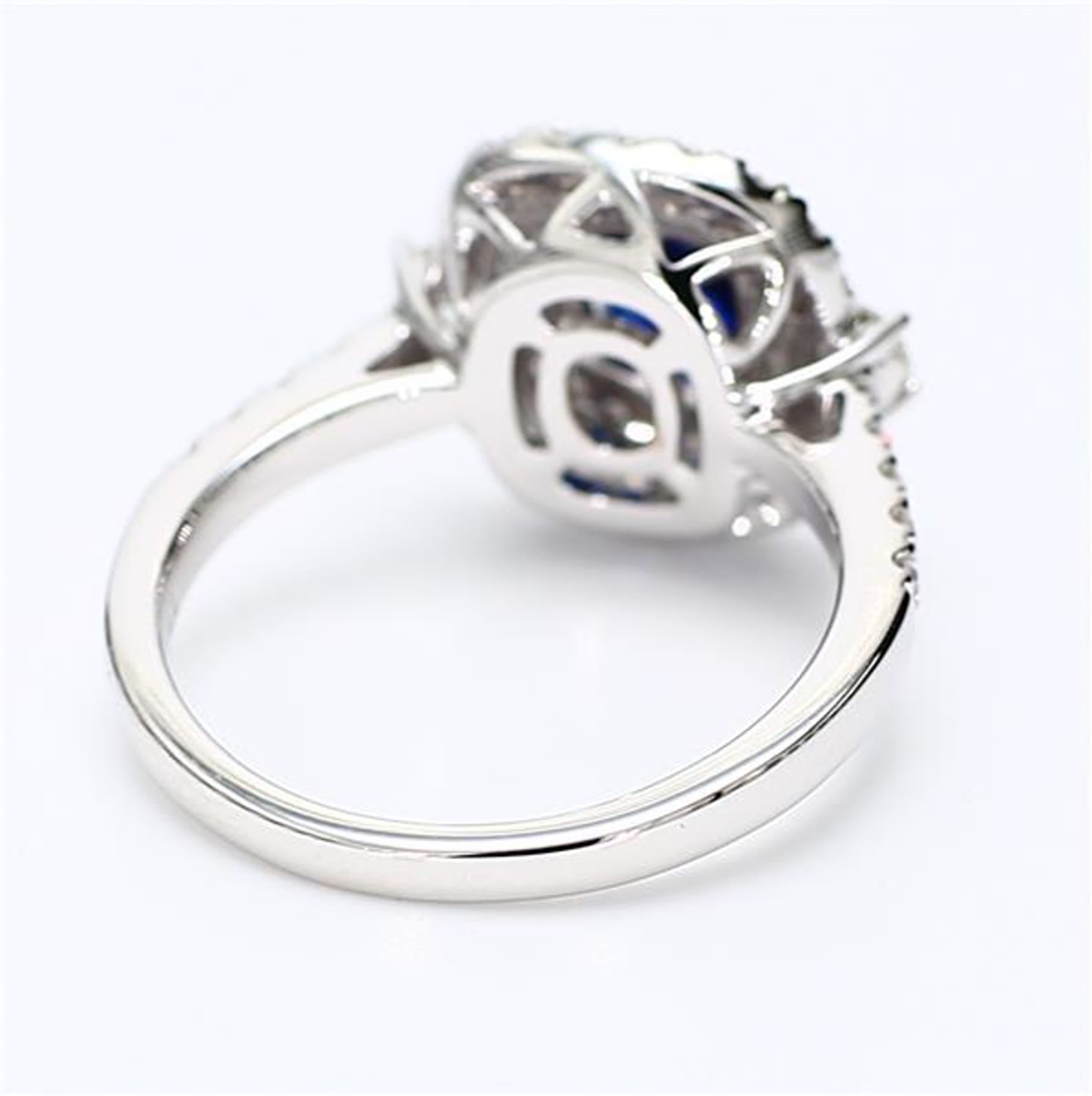 Natural Blue Cushion Sapphire and White Diamond 1.71 Carat TW White Gold Ring