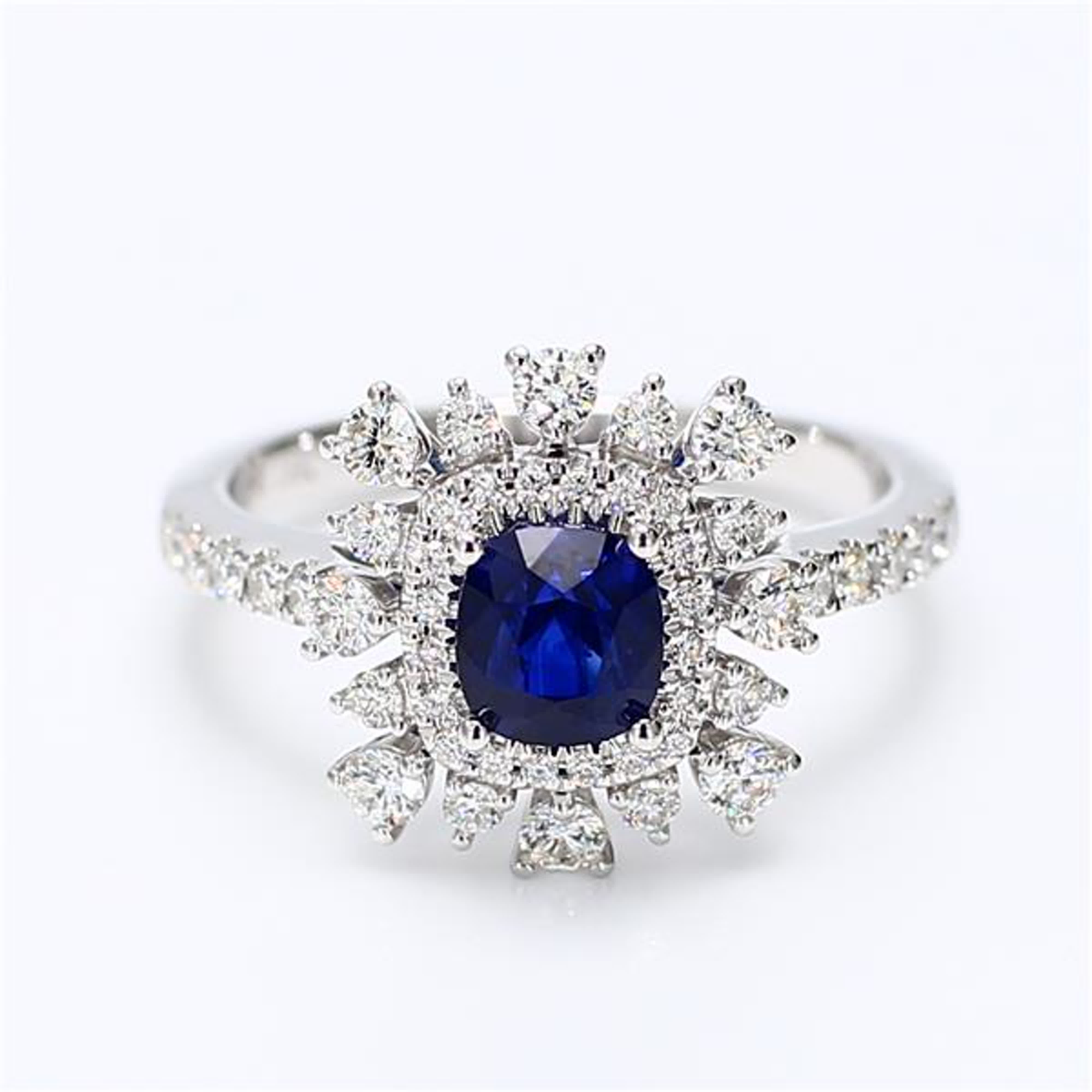 Natural Blue Cushion Sapphire and White Diamond 1.88 Carat TW White Gold Ring