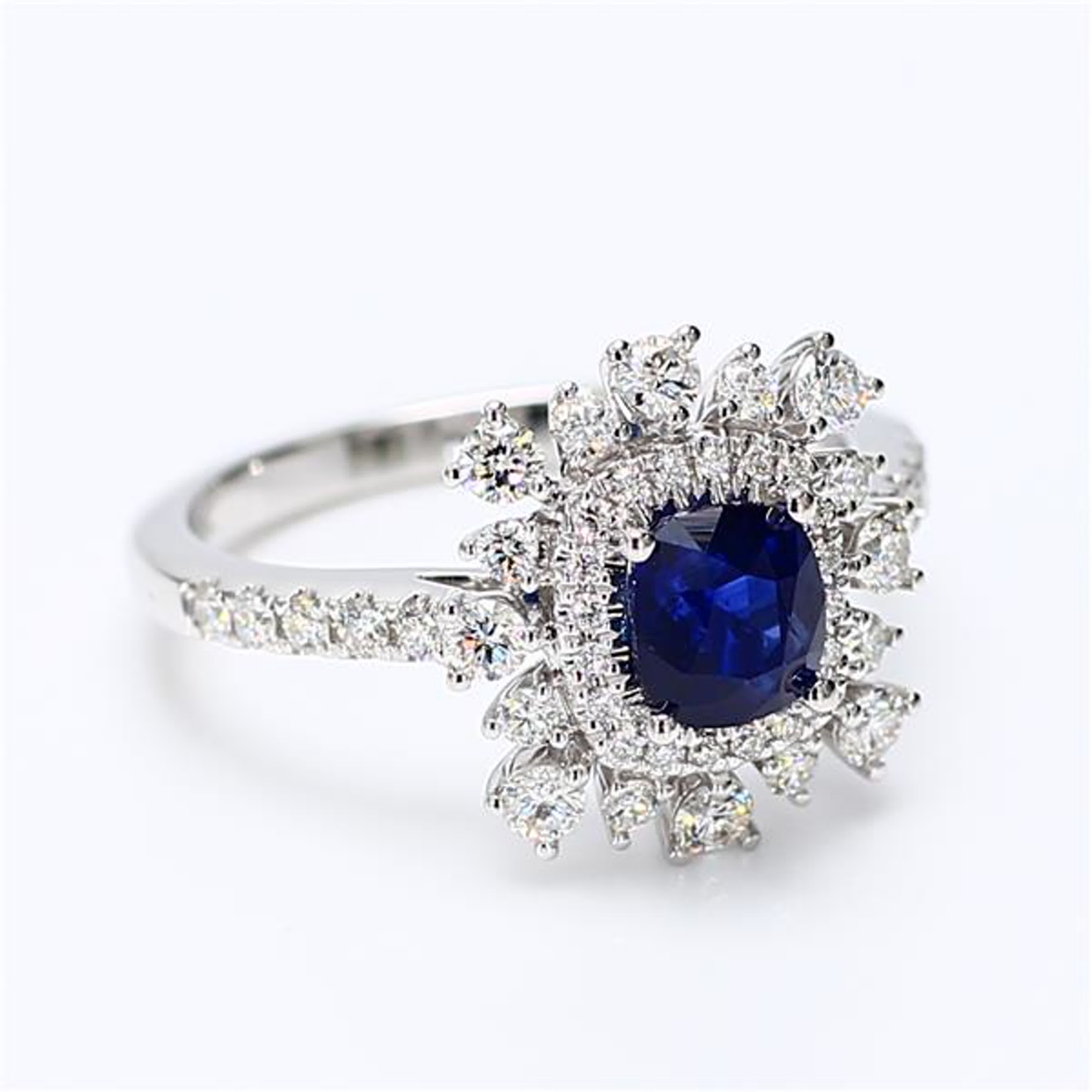 Natural Blue Cushion Sapphire and White Diamond 1.88 Carat TW White Gold Ring