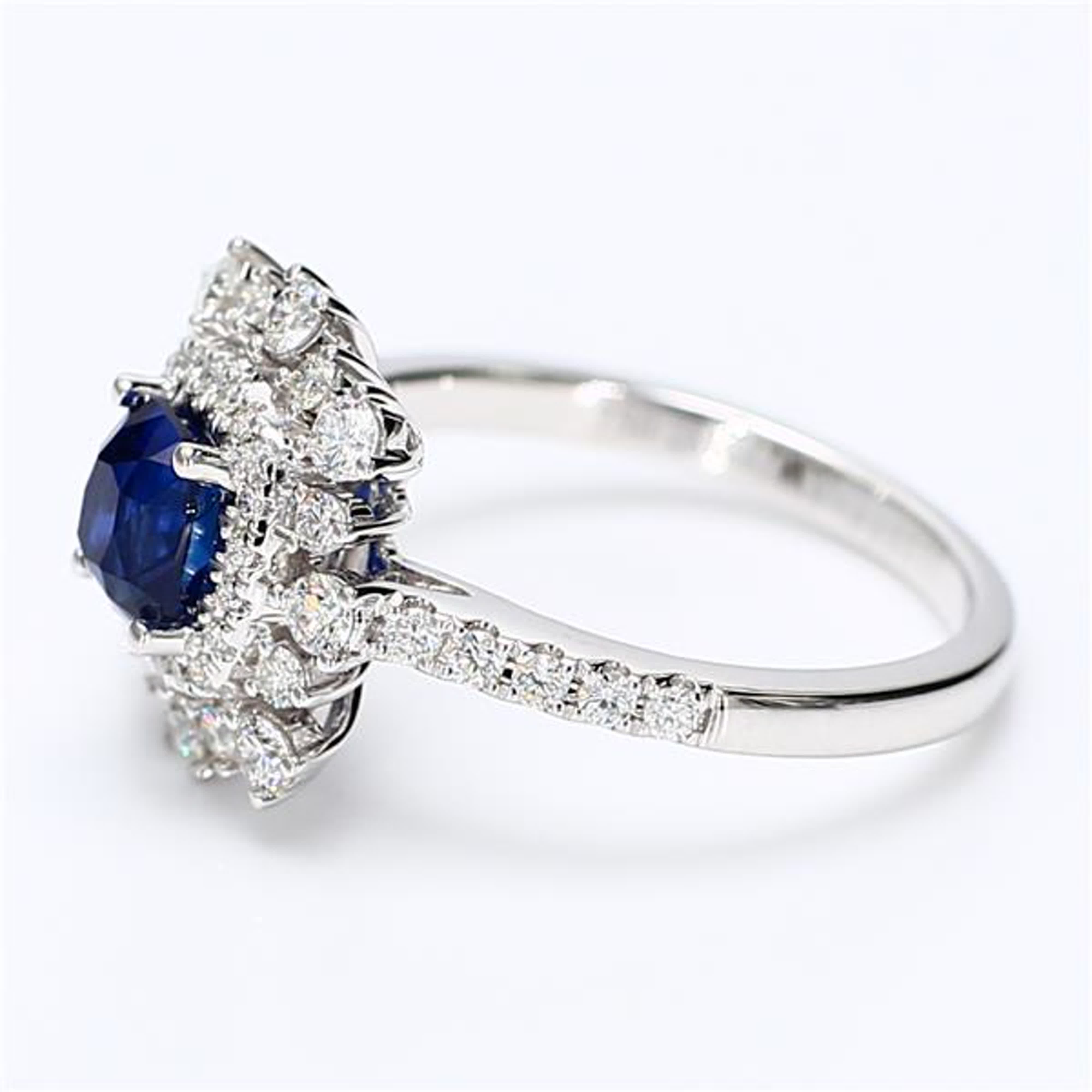 Natural Blue Cushion Sapphire and White Diamond 1.88 Carat TW White Gold Ring