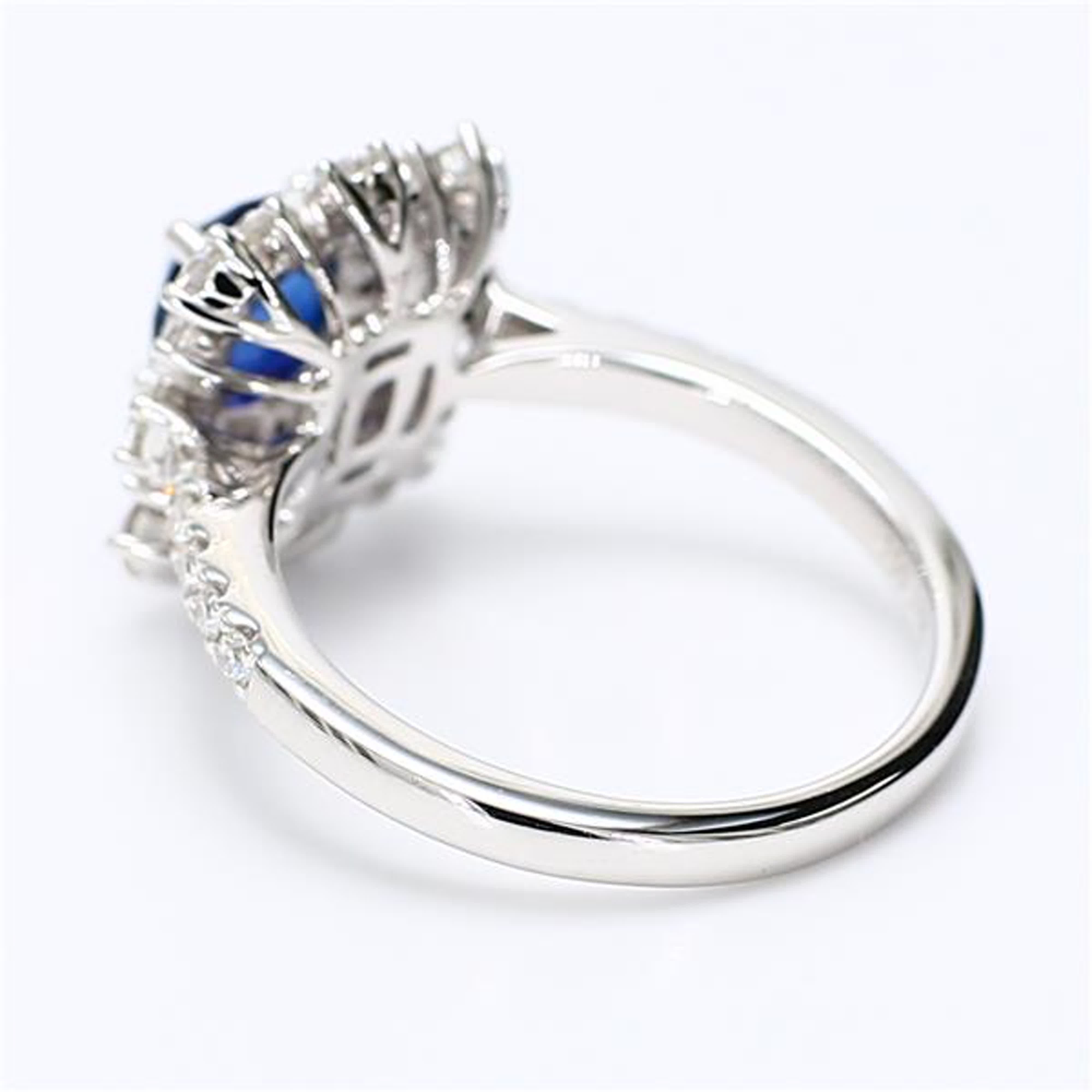 Natural Blue Cushion Sapphire and White Diamond 1.88 Carat TW White Gold Ring