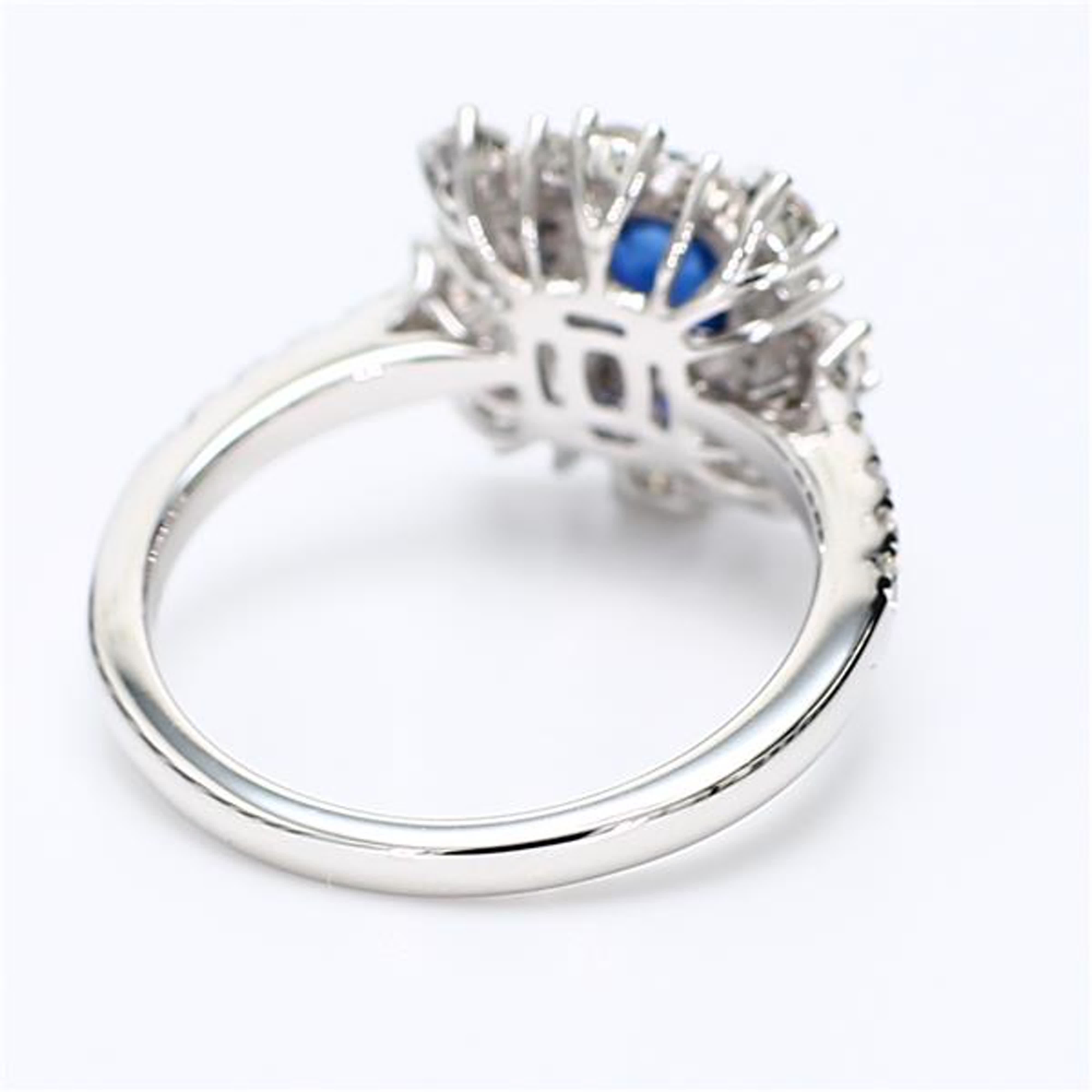 Natural Blue Cushion Sapphire and White Diamond 1.88 Carat TW White Gold Ring