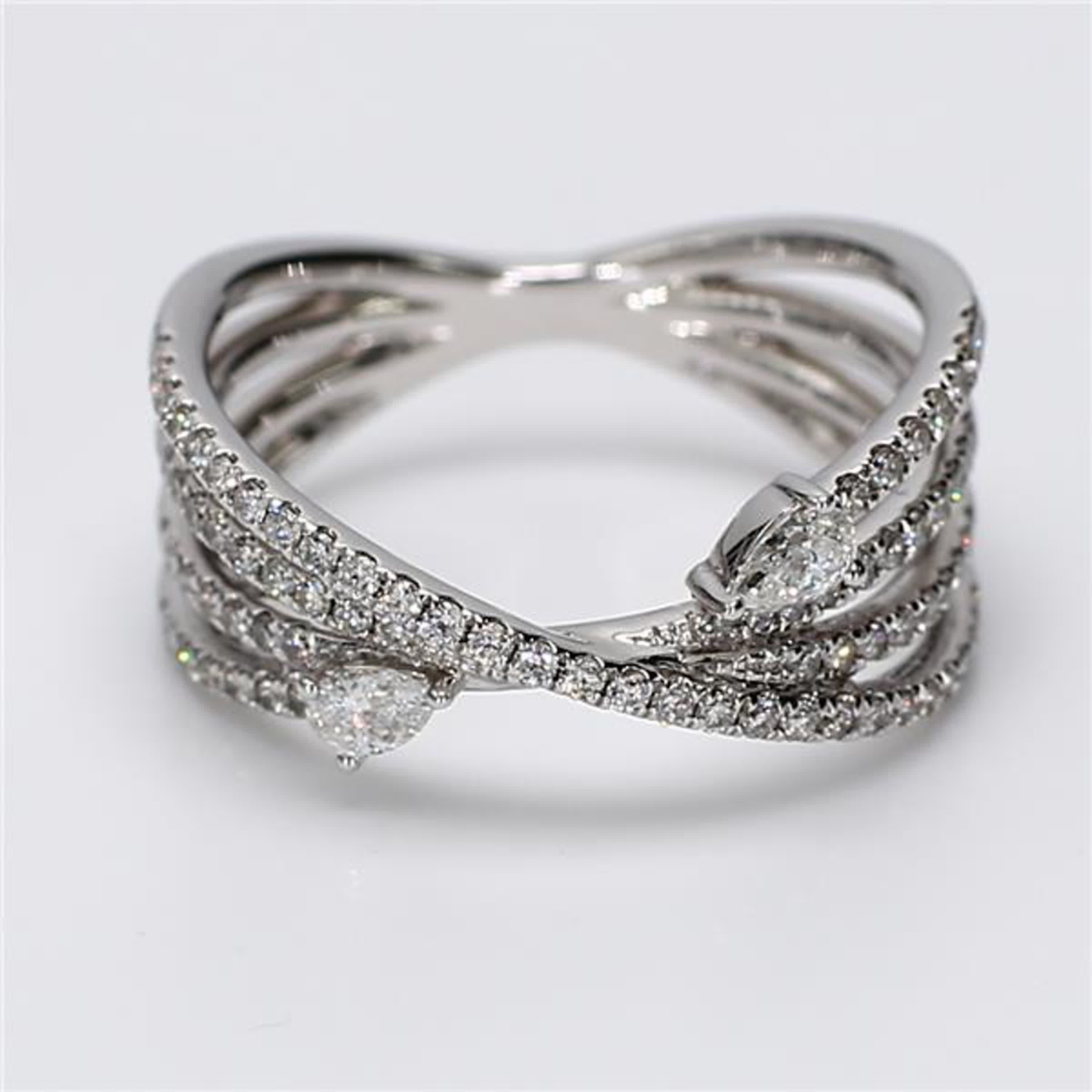 Natural White Pear and Round Diamond .55 Carat TW White Gold Cocktail Ring