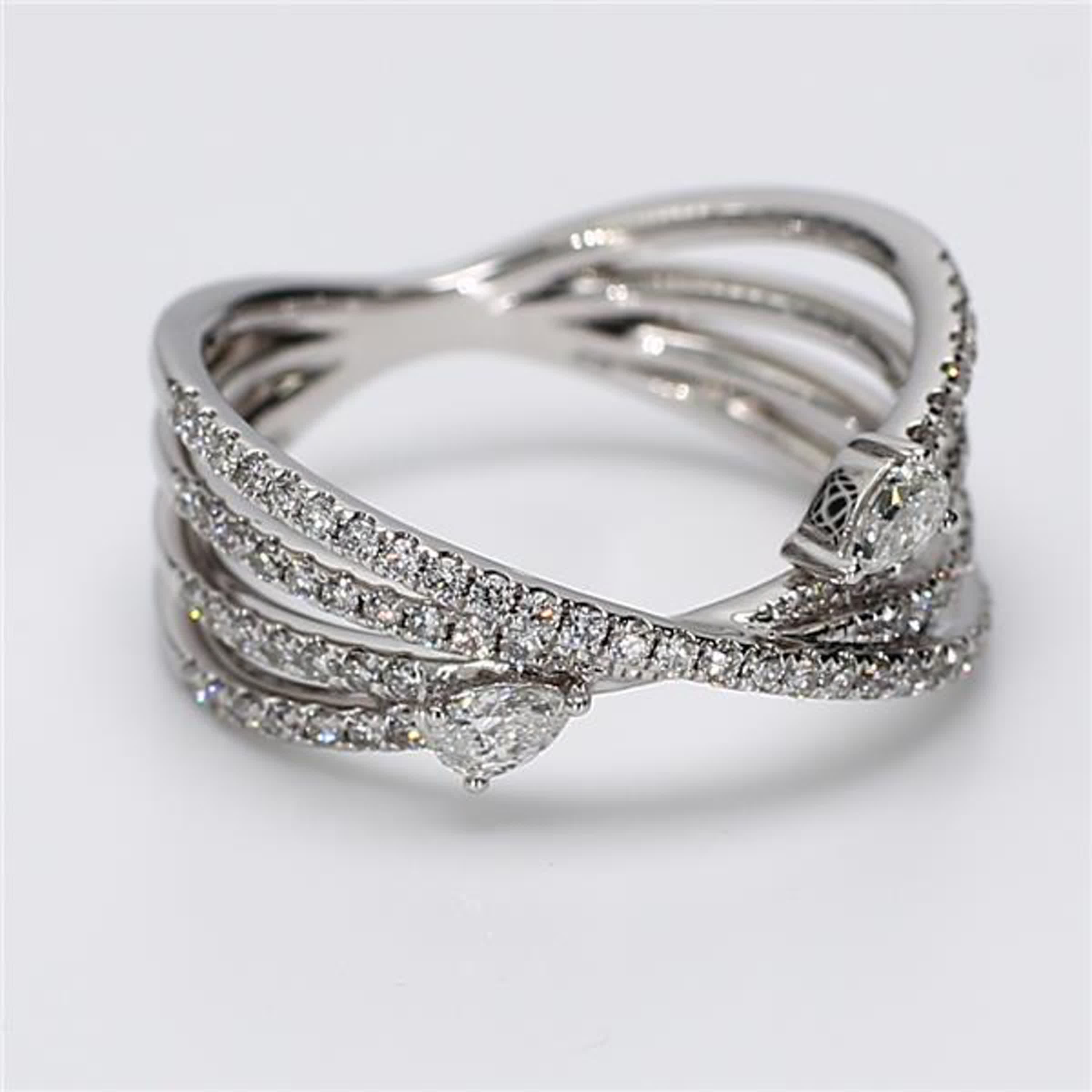 Natural White Pear and Round Diamond .55 Carat TW White Gold Cocktail Ring