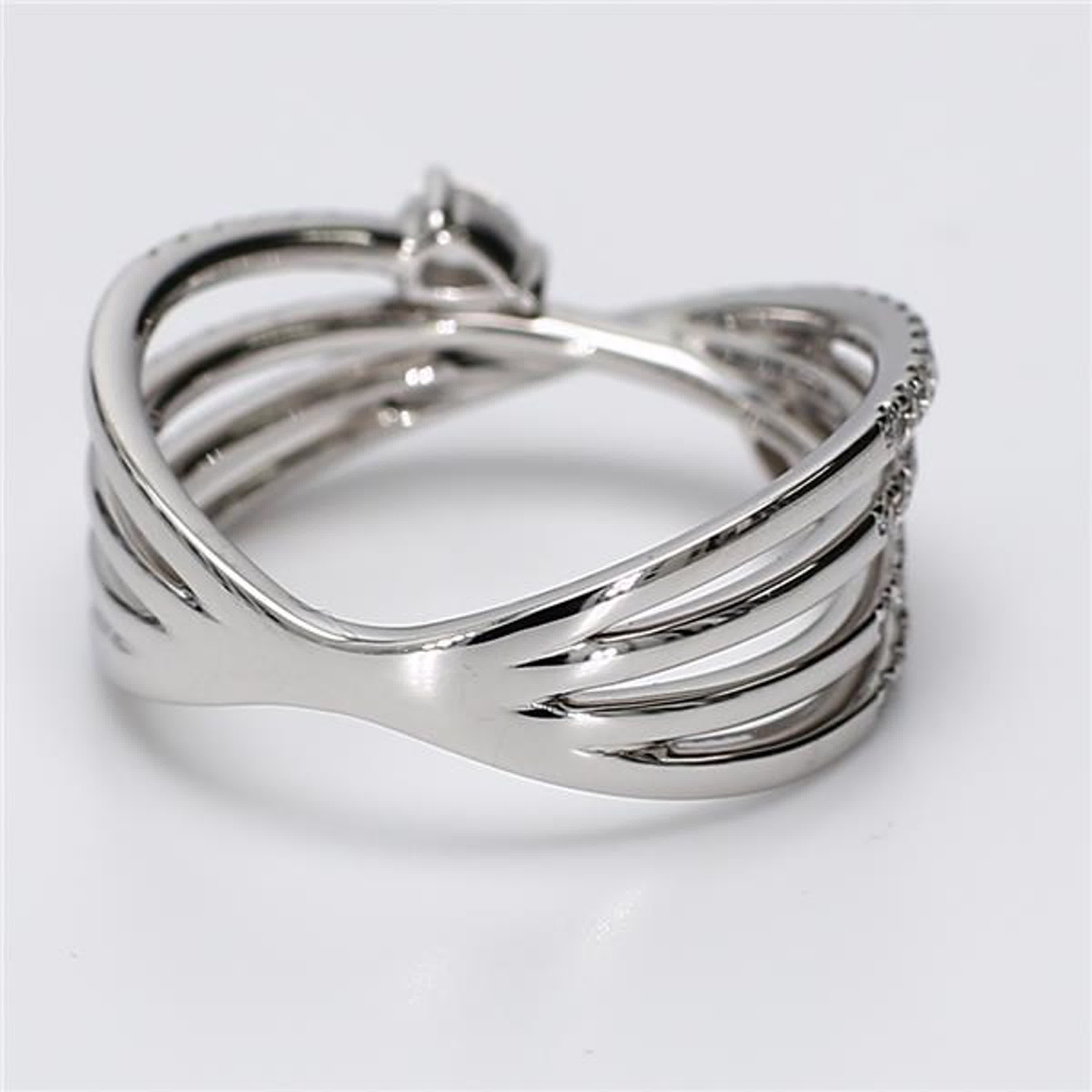 Natural White Pear and Round Diamond .55 Carat TW White Gold Cocktail Ring