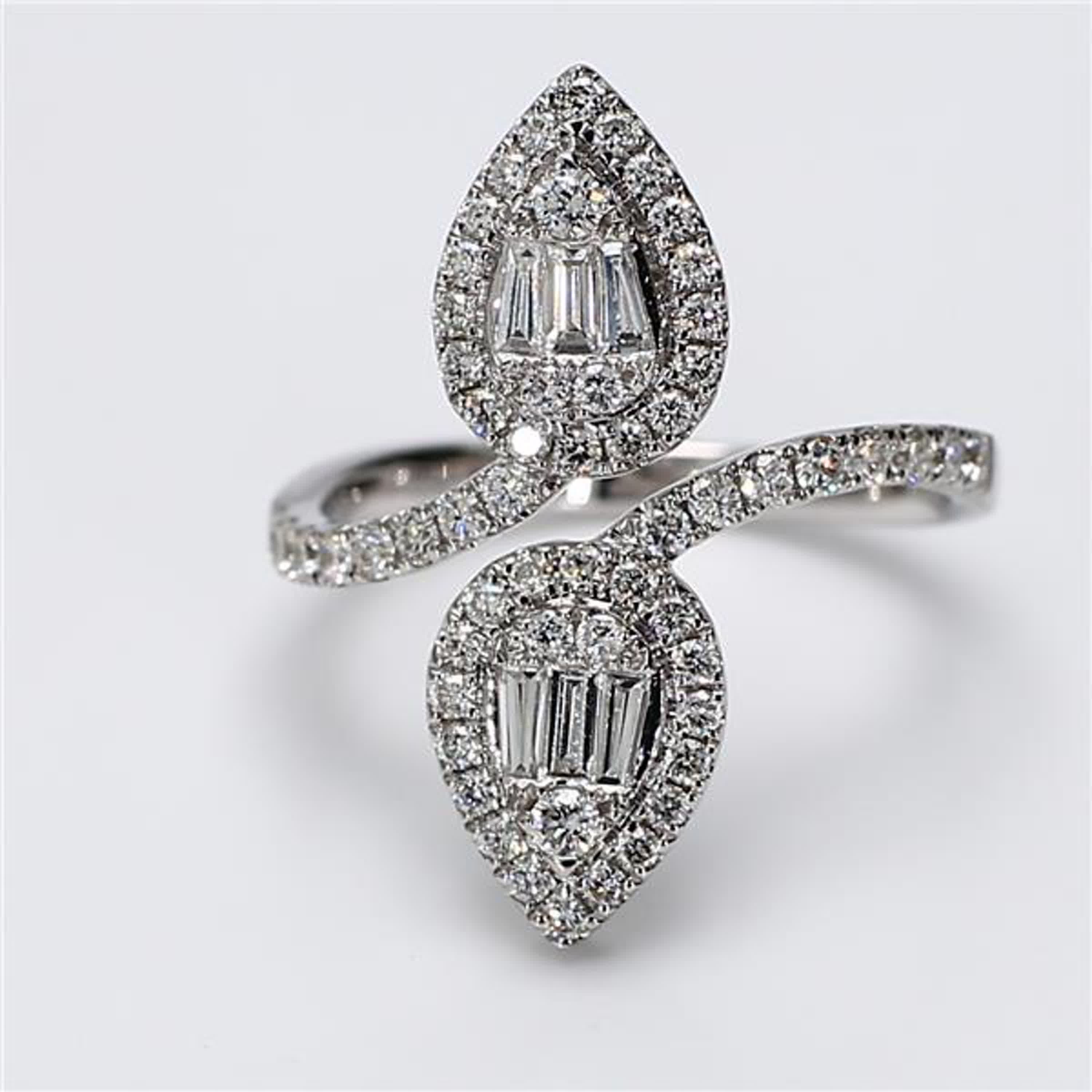 Natural White Baguette and Round Diamond .81 Carat TW White Gold Cocktail Ring