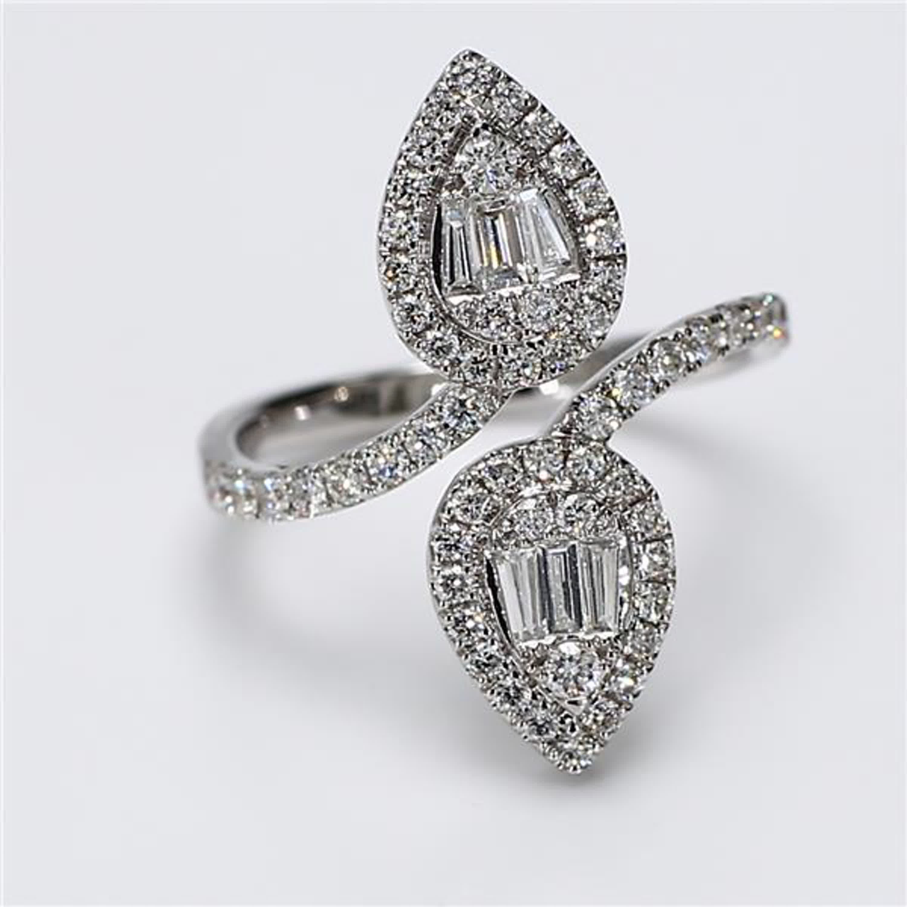 Natural White Baguette and Round Diamond .81 Carat TW White Gold Cocktail Ring