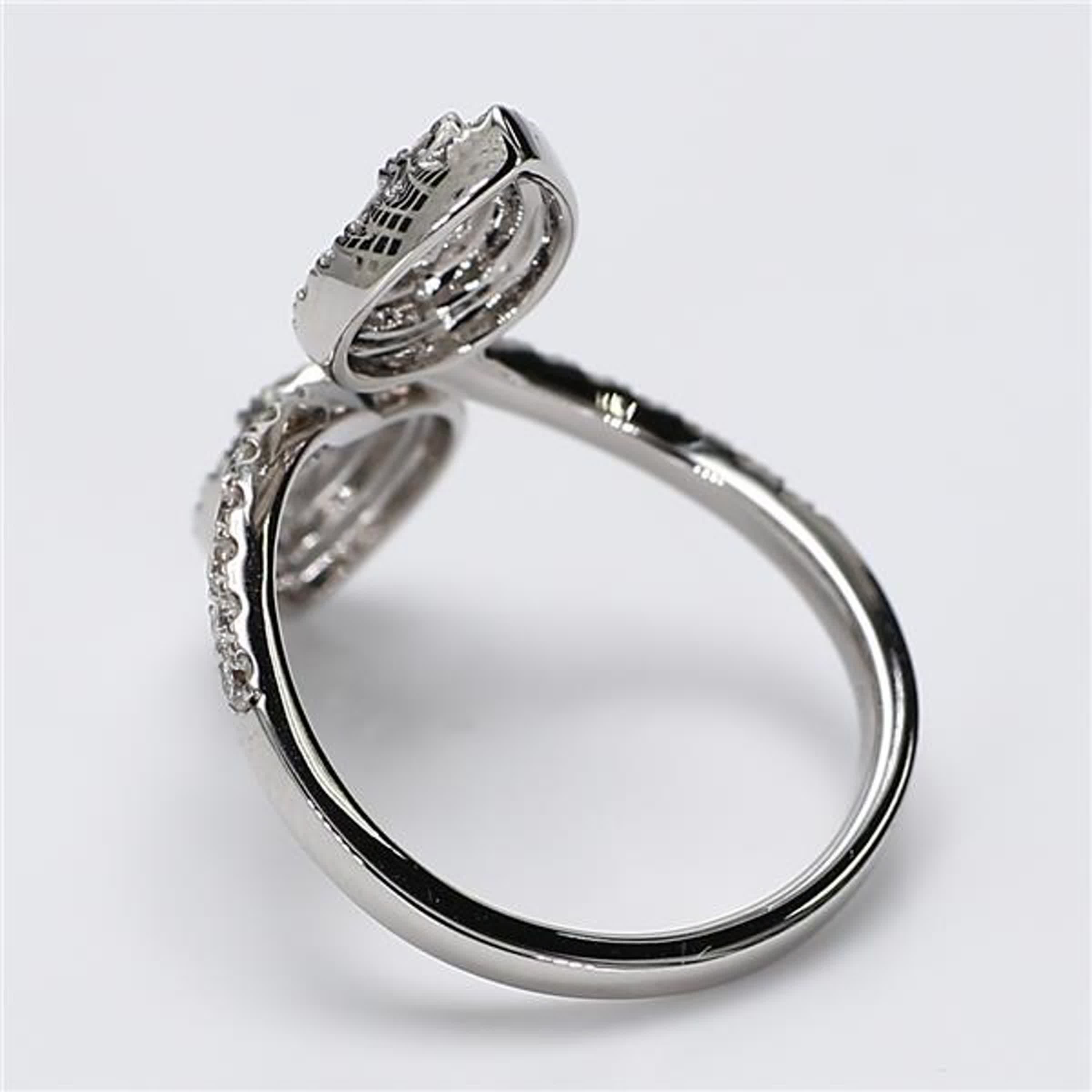 Natural White Baguette and Round Diamond .81 Carat TW White Gold Cocktail Ring
