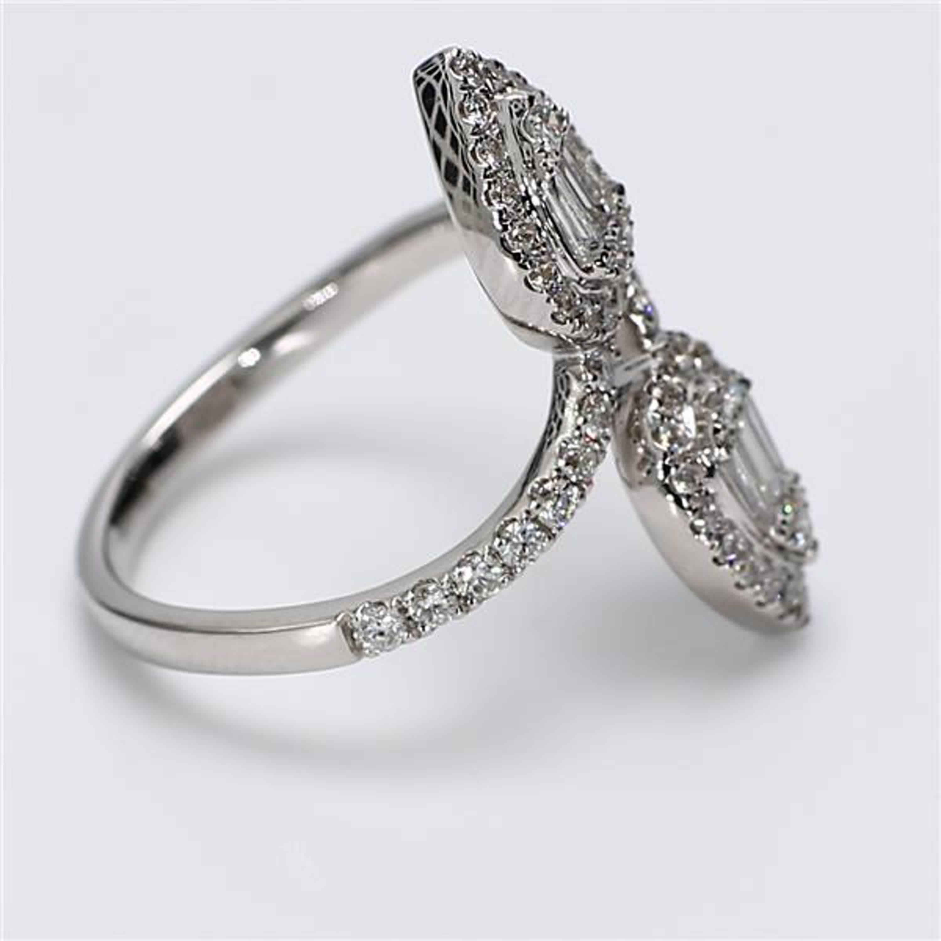 Natural White Baguette and Round Diamond .81 Carat TW White Gold Cocktail Ring