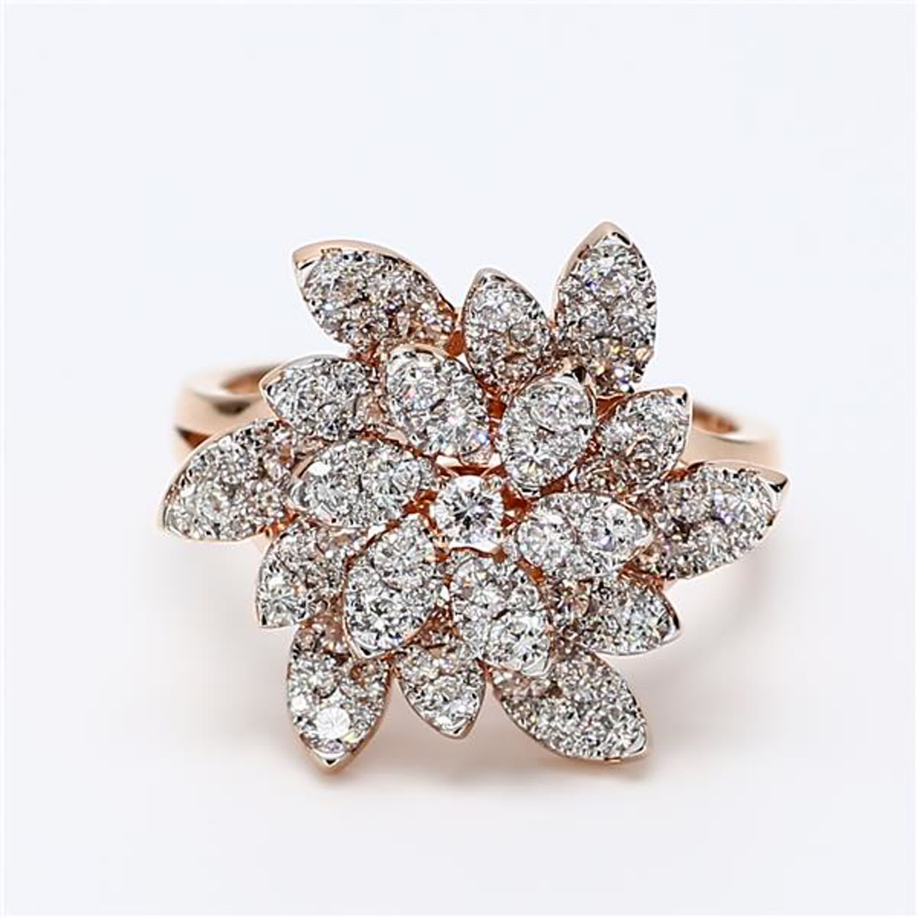 Natural White Round Diamond 1.36 Carat TW Rose Gold Cocktail Ring