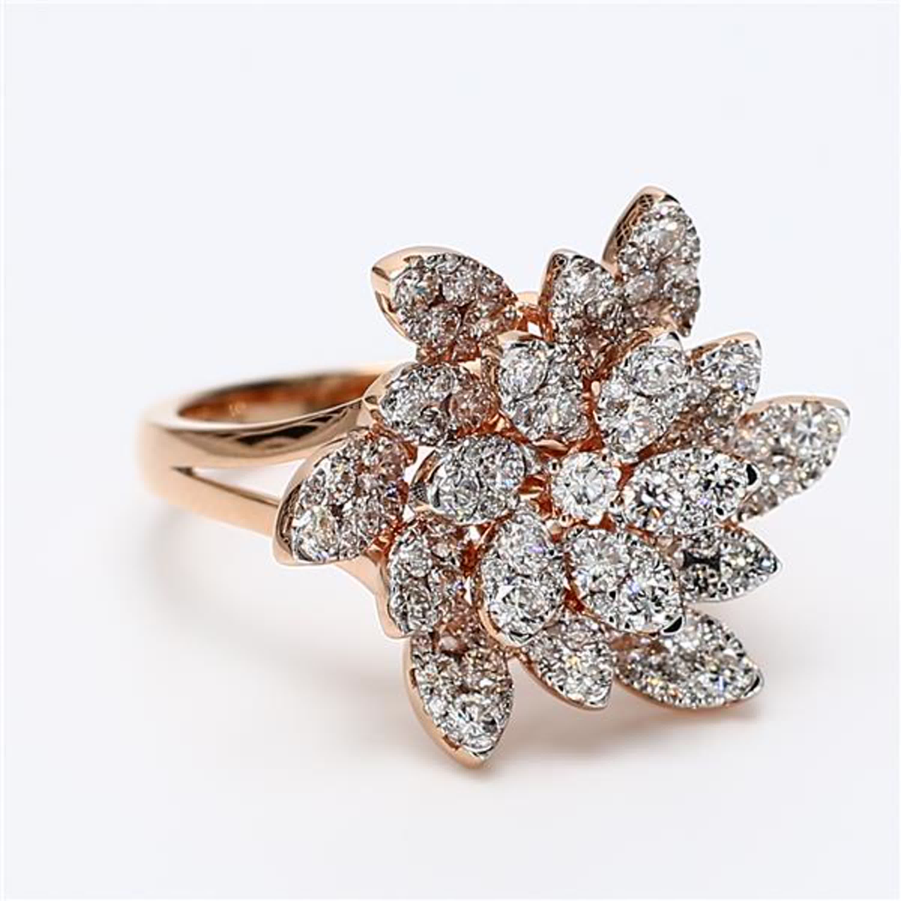 Natural White Round Diamond 1.36 Carat TW Rose Gold Cocktail Ring