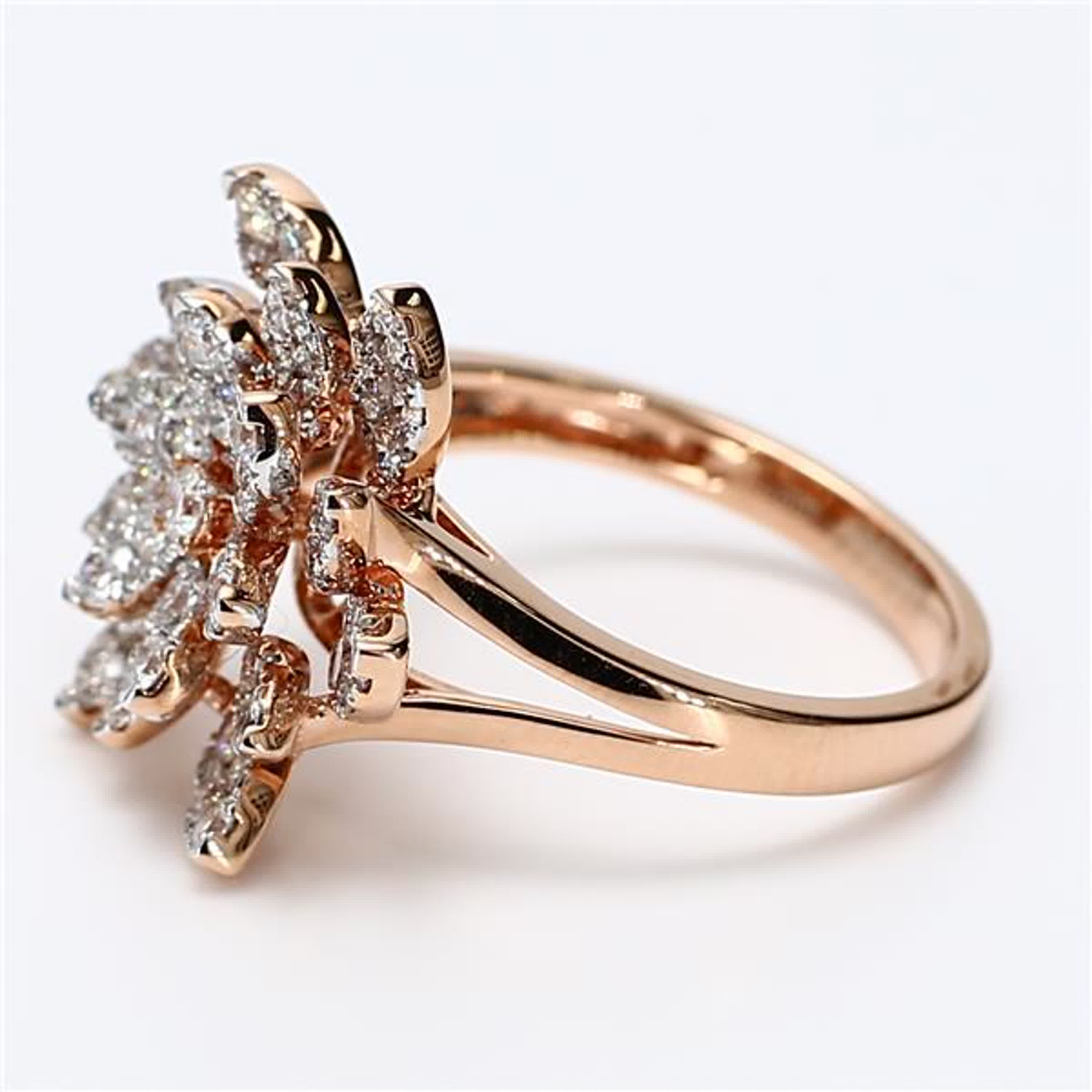 Natural White Round Diamond 1.36 Carat TW Rose Gold Cocktail Ring