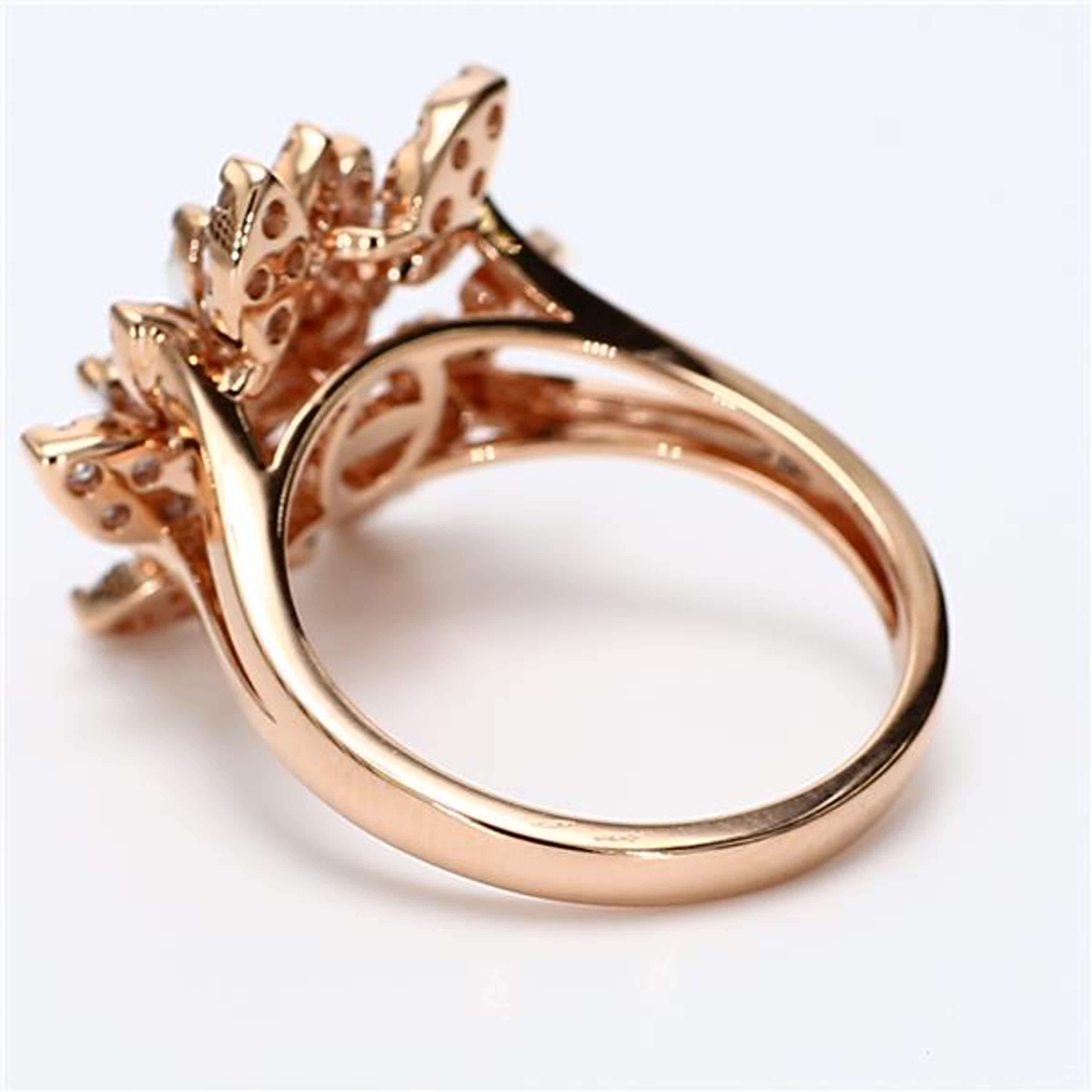 Natural White Round Diamond 1.36 Carat TW Rose Gold Cocktail Ring