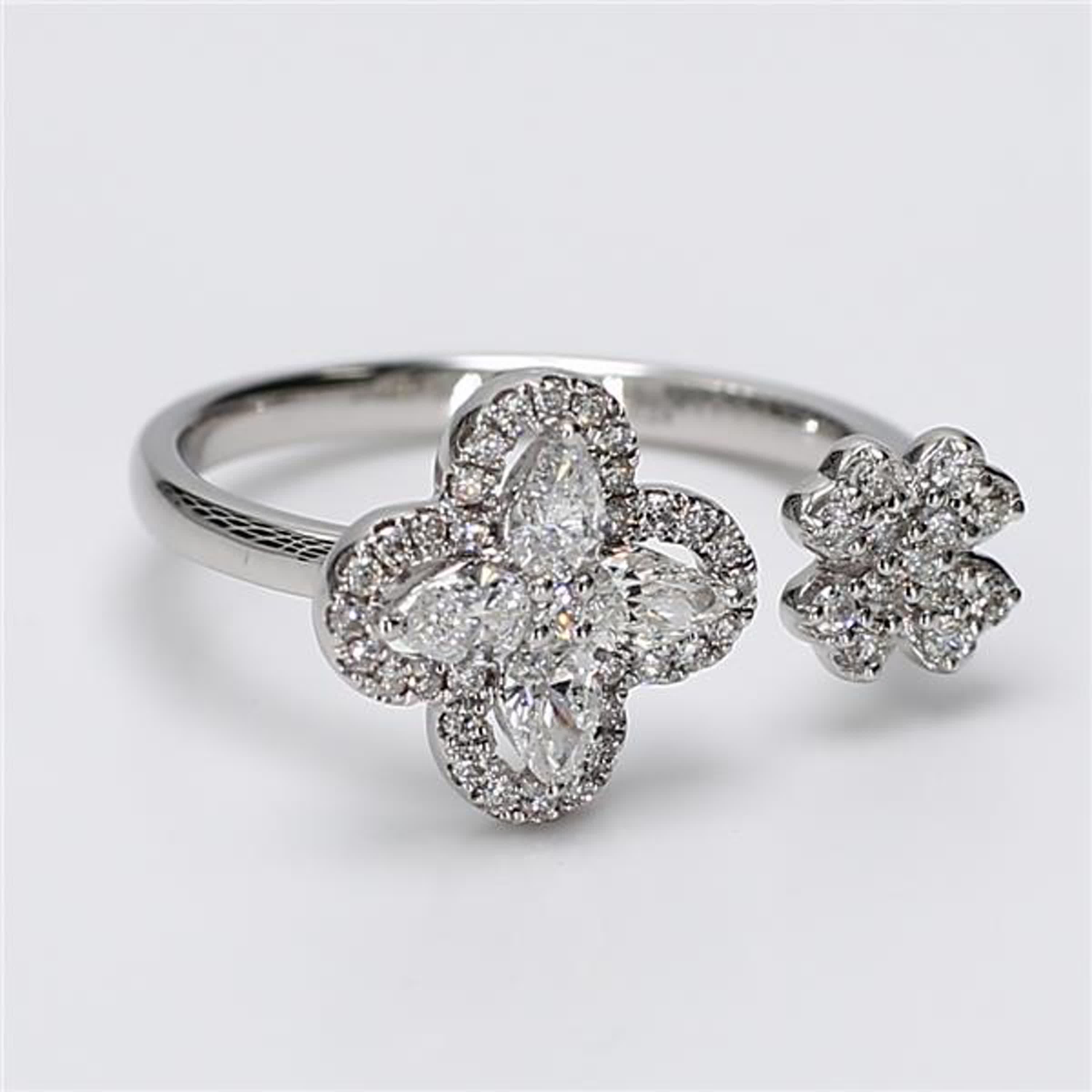 Natural White Pear and Round Diamond .60 Carat TW White Gold Fashion Ring