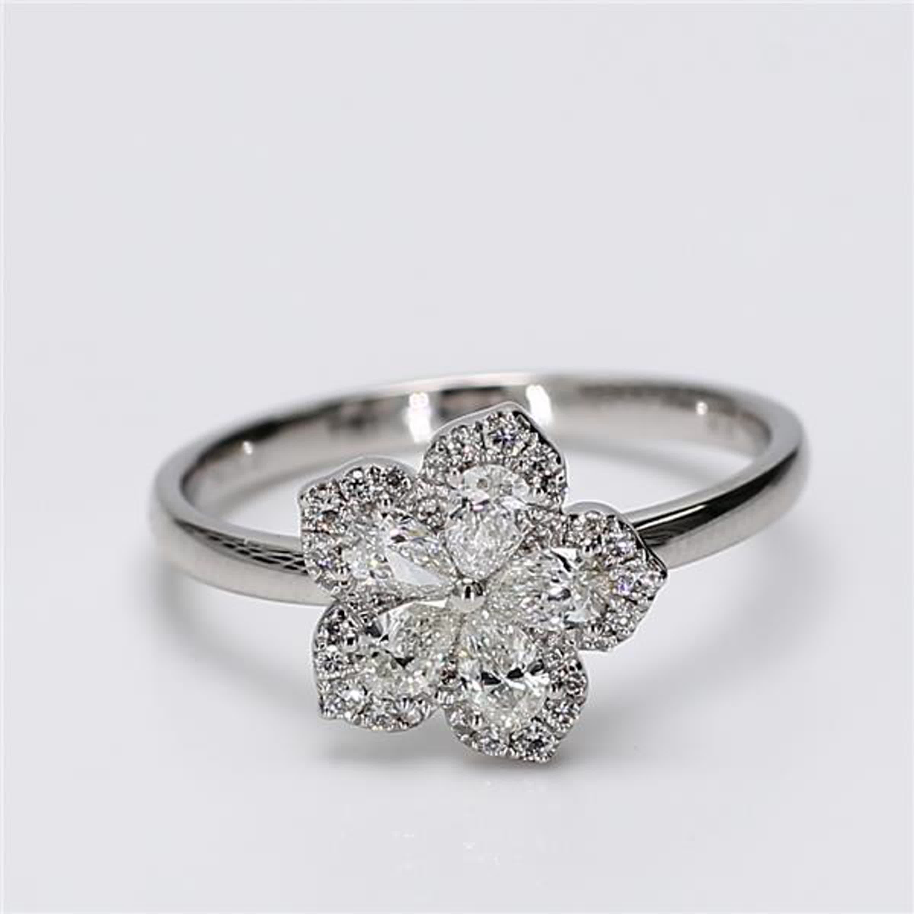 Natural White Pear and Round Diamond .52 Carat TW White Gold Fashion Ring