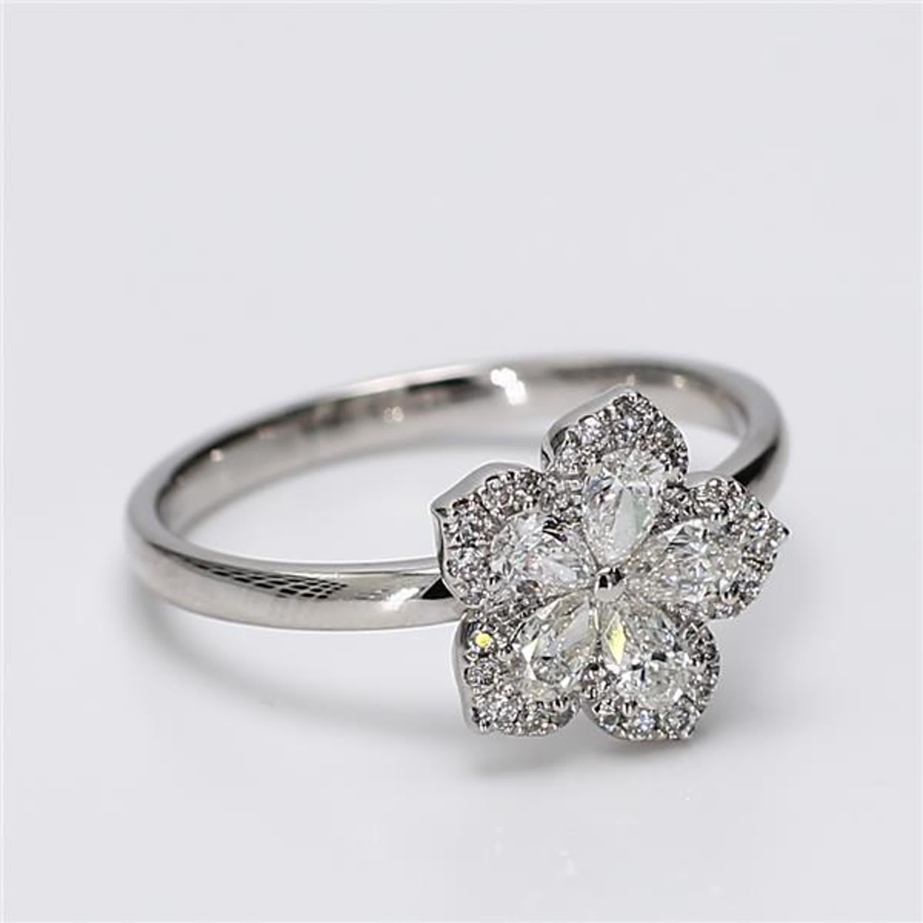 Natural White Pear and Round Diamond .52 Carat TW White Gold Fashion Ring