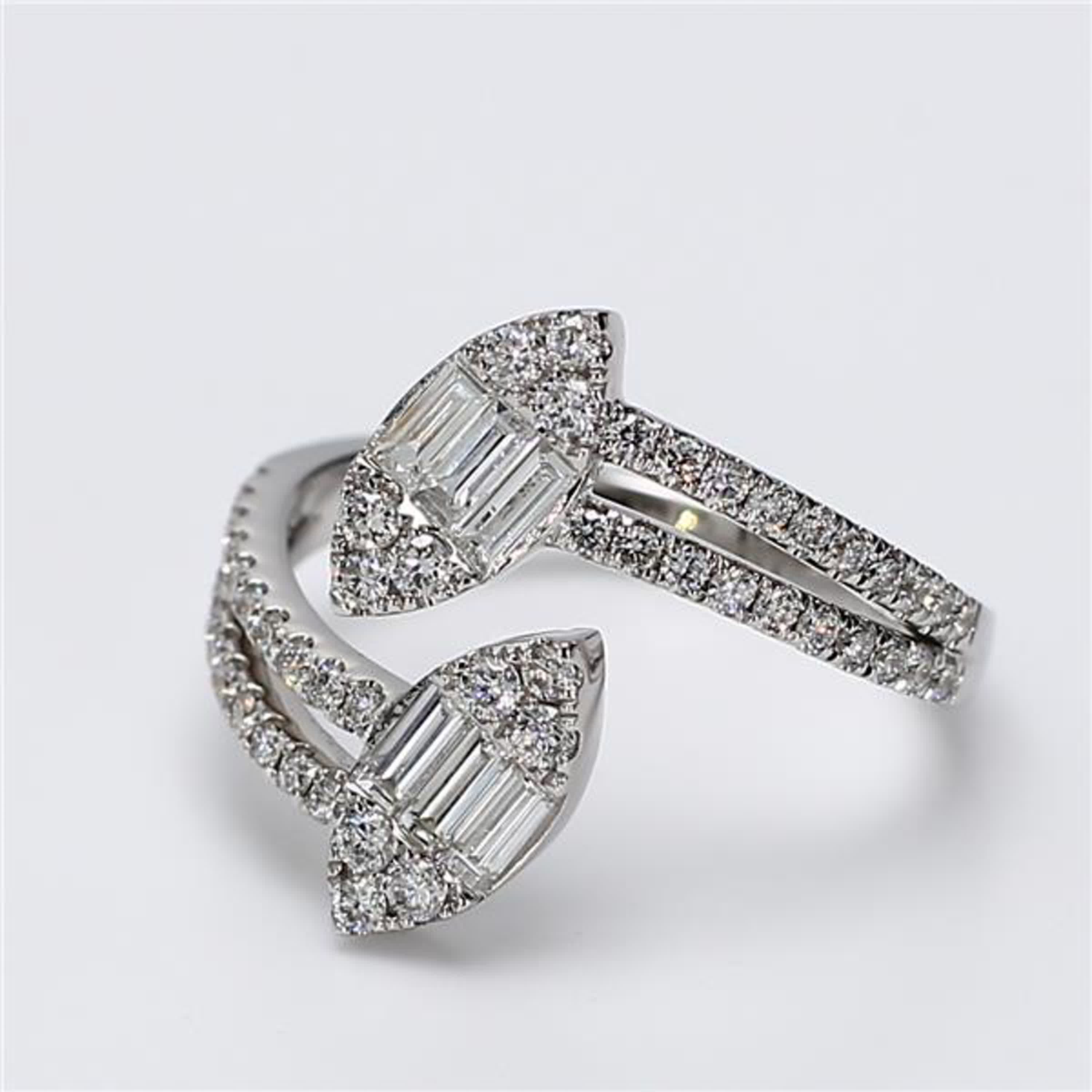 Natural White Baguette and Round Diamond .88 Carat TW White Gold Fashion Ring