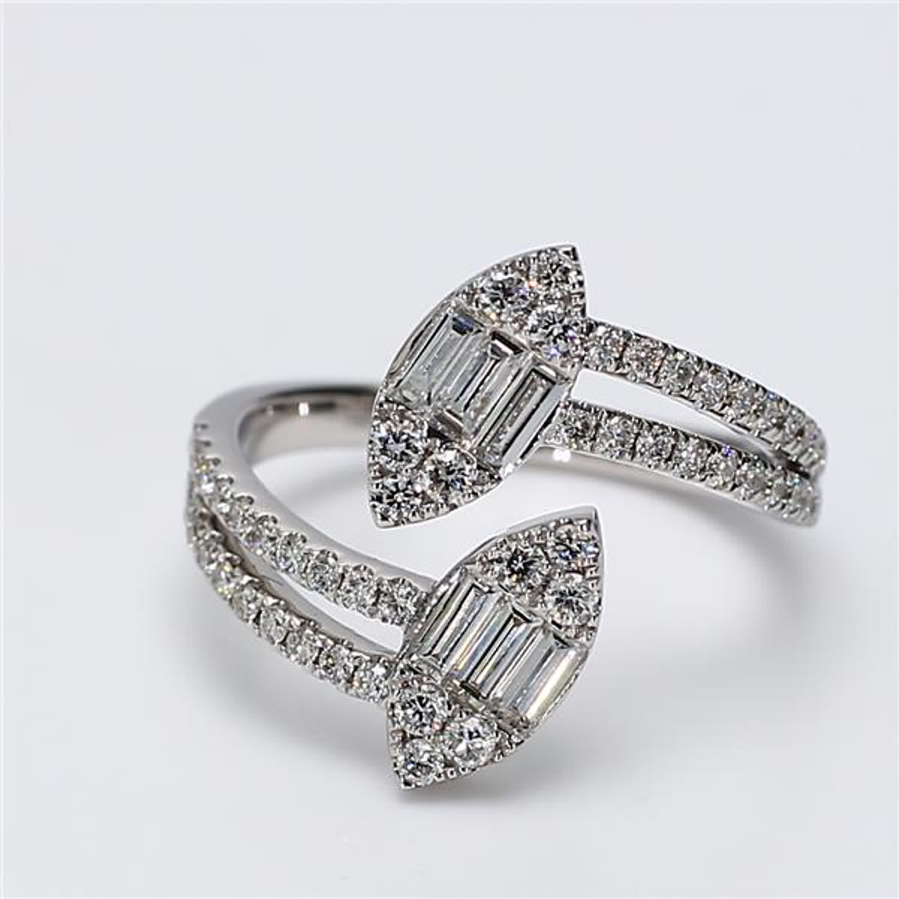 Natural White Baguette and Round Diamond .88 Carat TW White Gold Fashion Ring