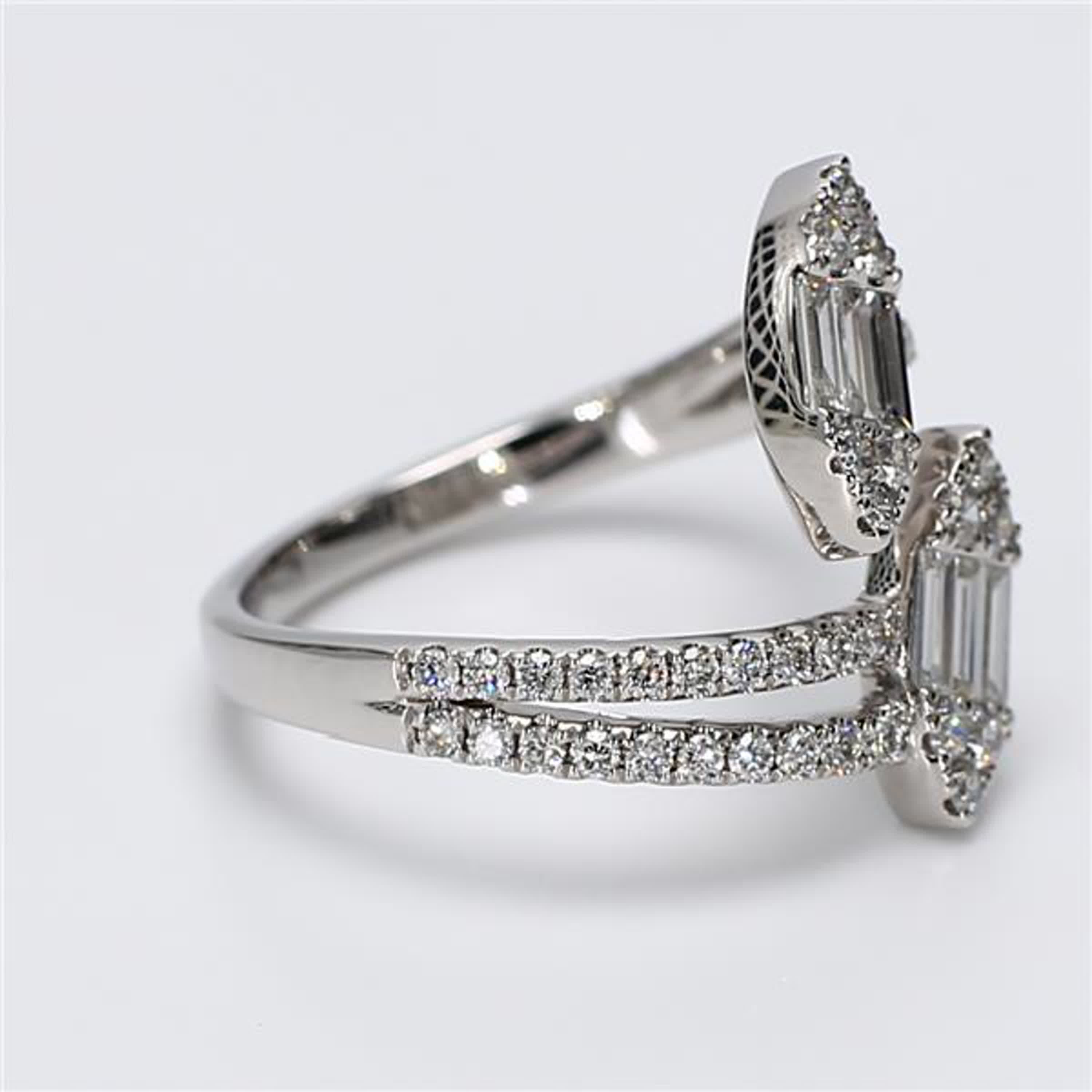 Natural White Baguette and Round Diamond .88 Carat TW White Gold Fashion Ring
