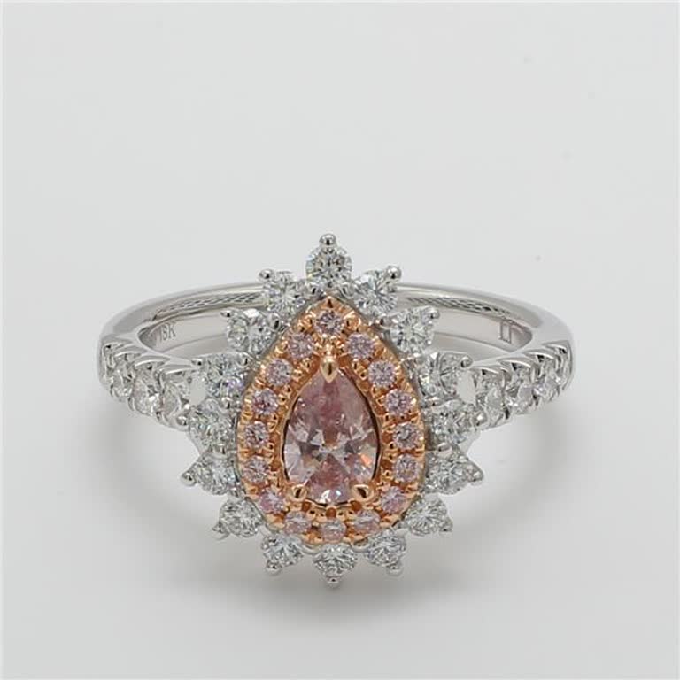 GIA Certified Natural Pink Pear and White Diamond 1.19 Carat TW Platinum Ring