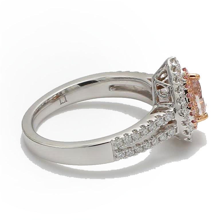 GIA Certified Natural Pink Pear and White Diamond .95 Carat TW Platinum Ring