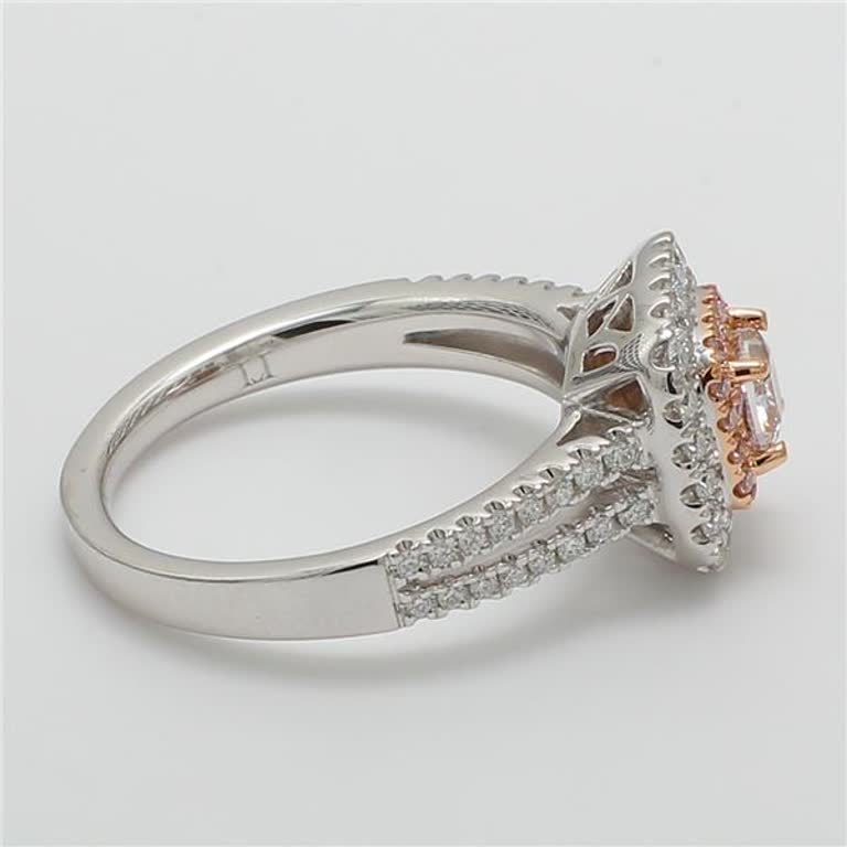 GIA Certified Natural Pink Cushion and White Diamond .88 Carat TW Platinum Ring