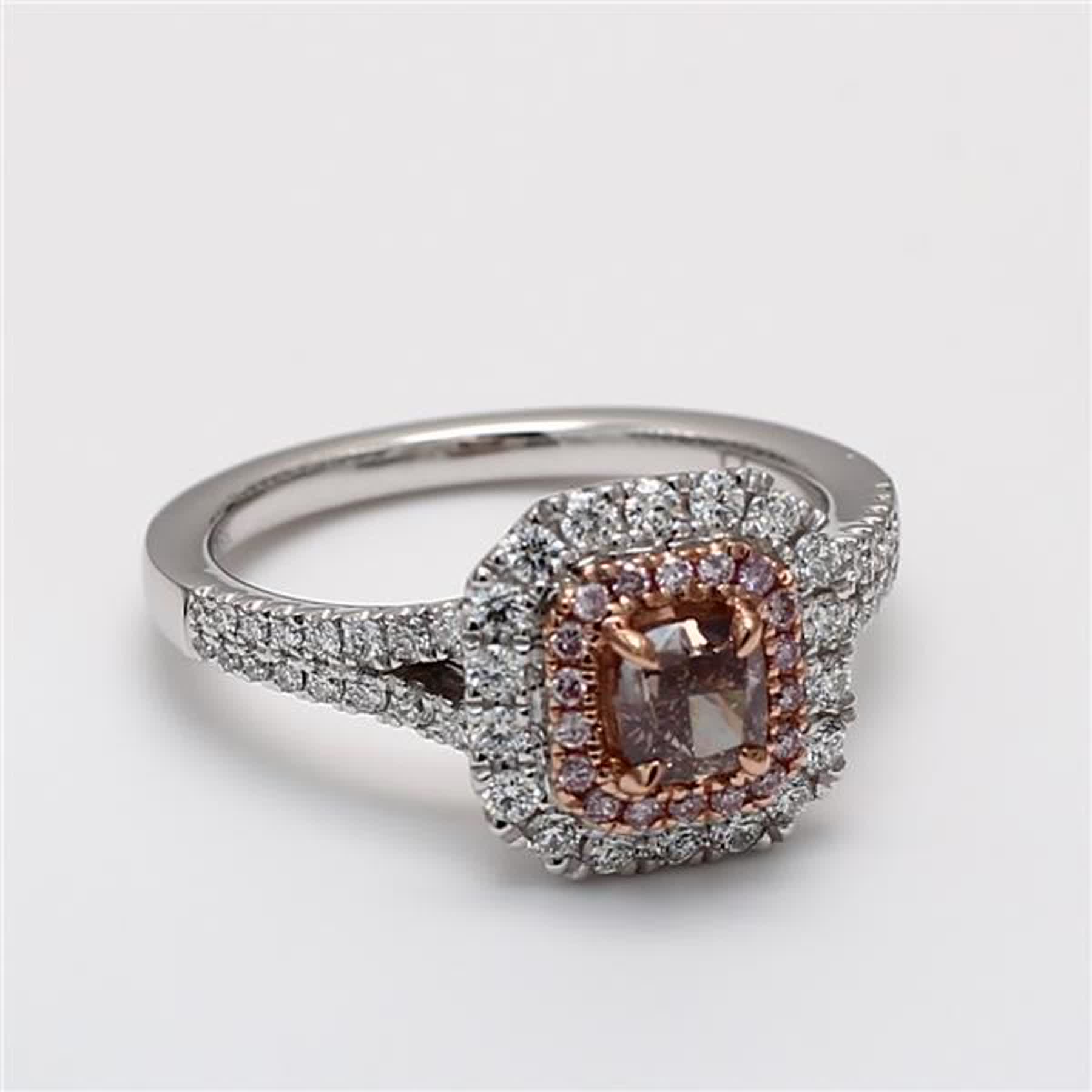 GIA Certified Natural Pink Cushion and White Diamond 1.01 Carat TW Plat Ring