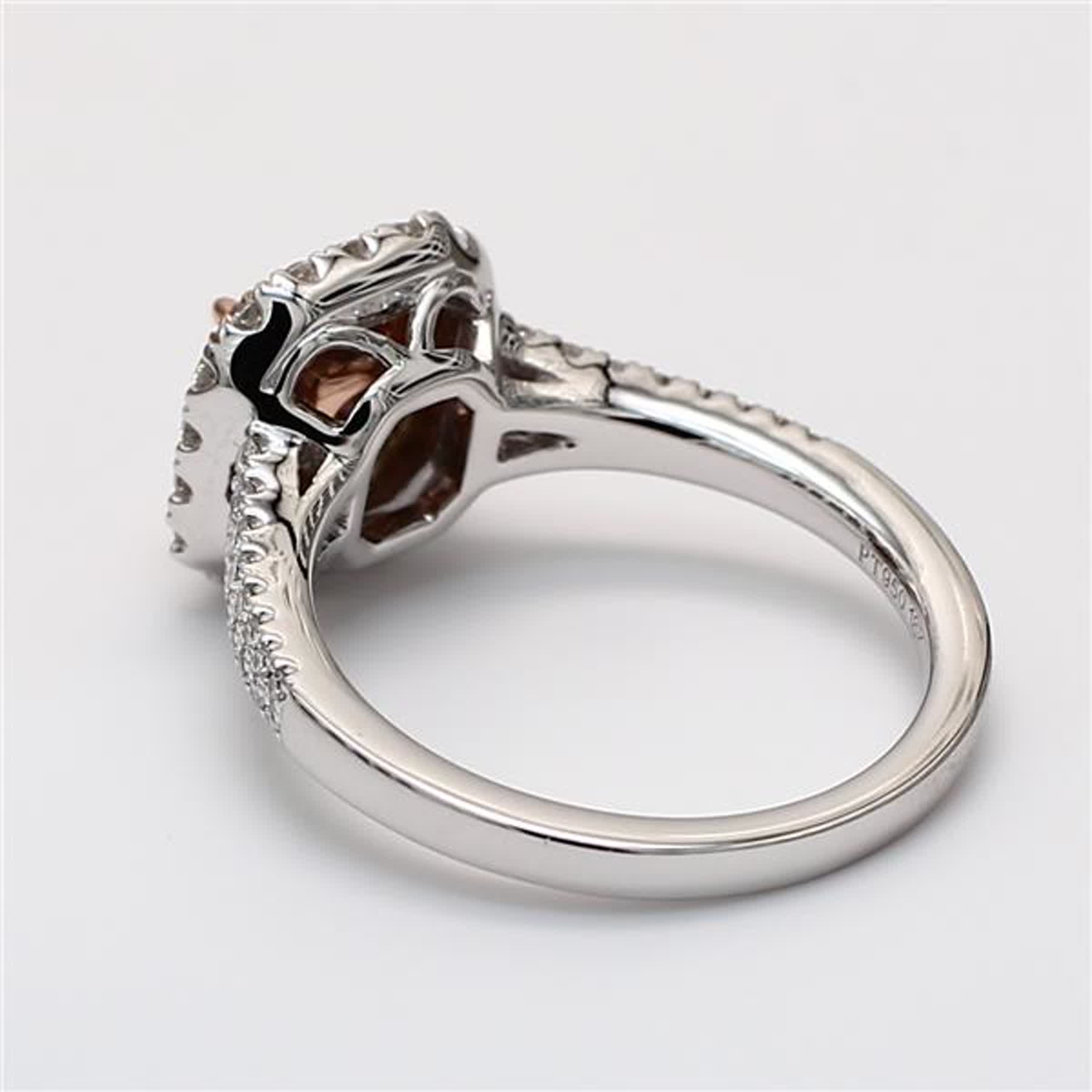 GIA Certified Natural Pink Cushion and White Diamond 1.01 Carat TW Plat Ring