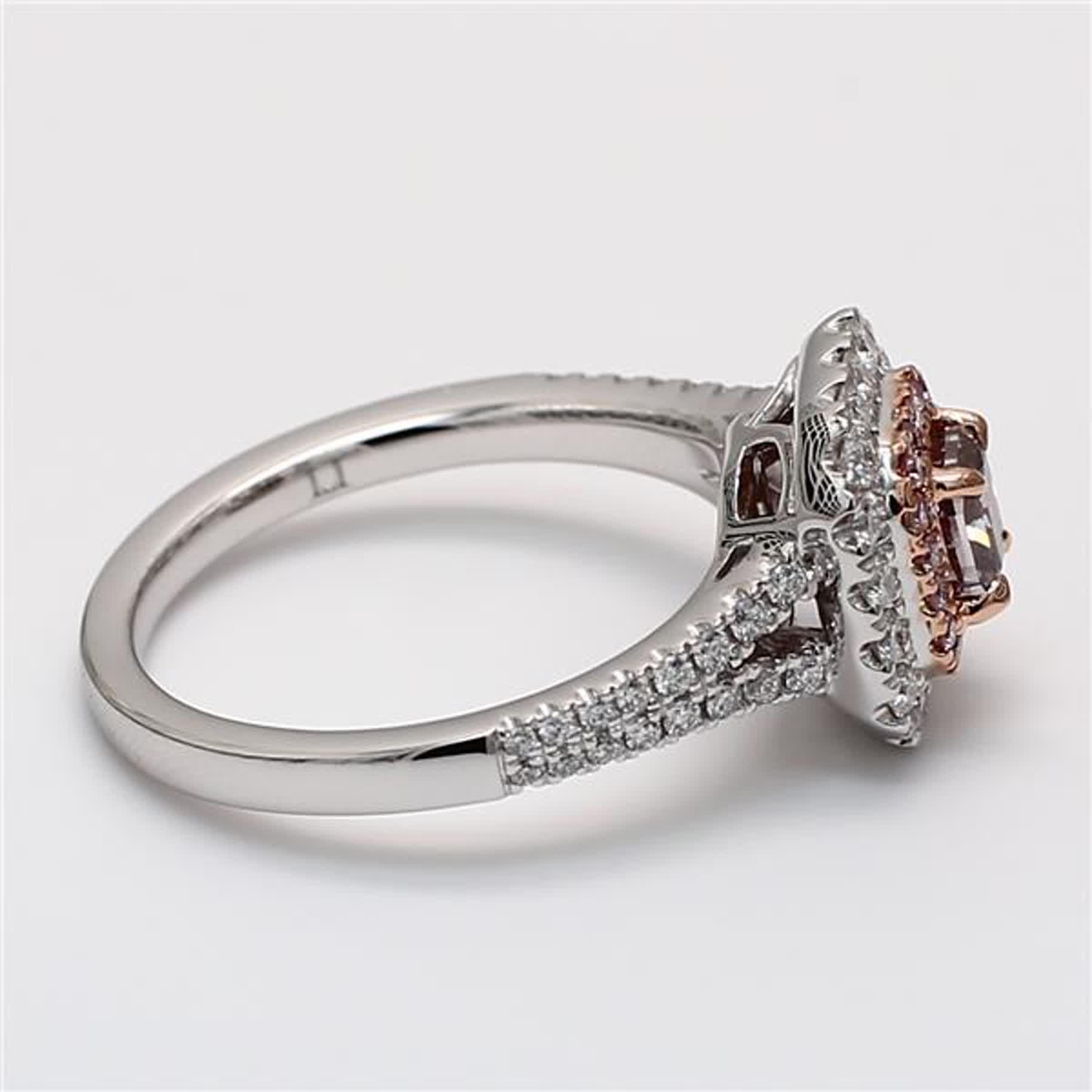 GIA Certified Natural Pink Cushion and White Diamond 1.01 Carat TW Plat Ring