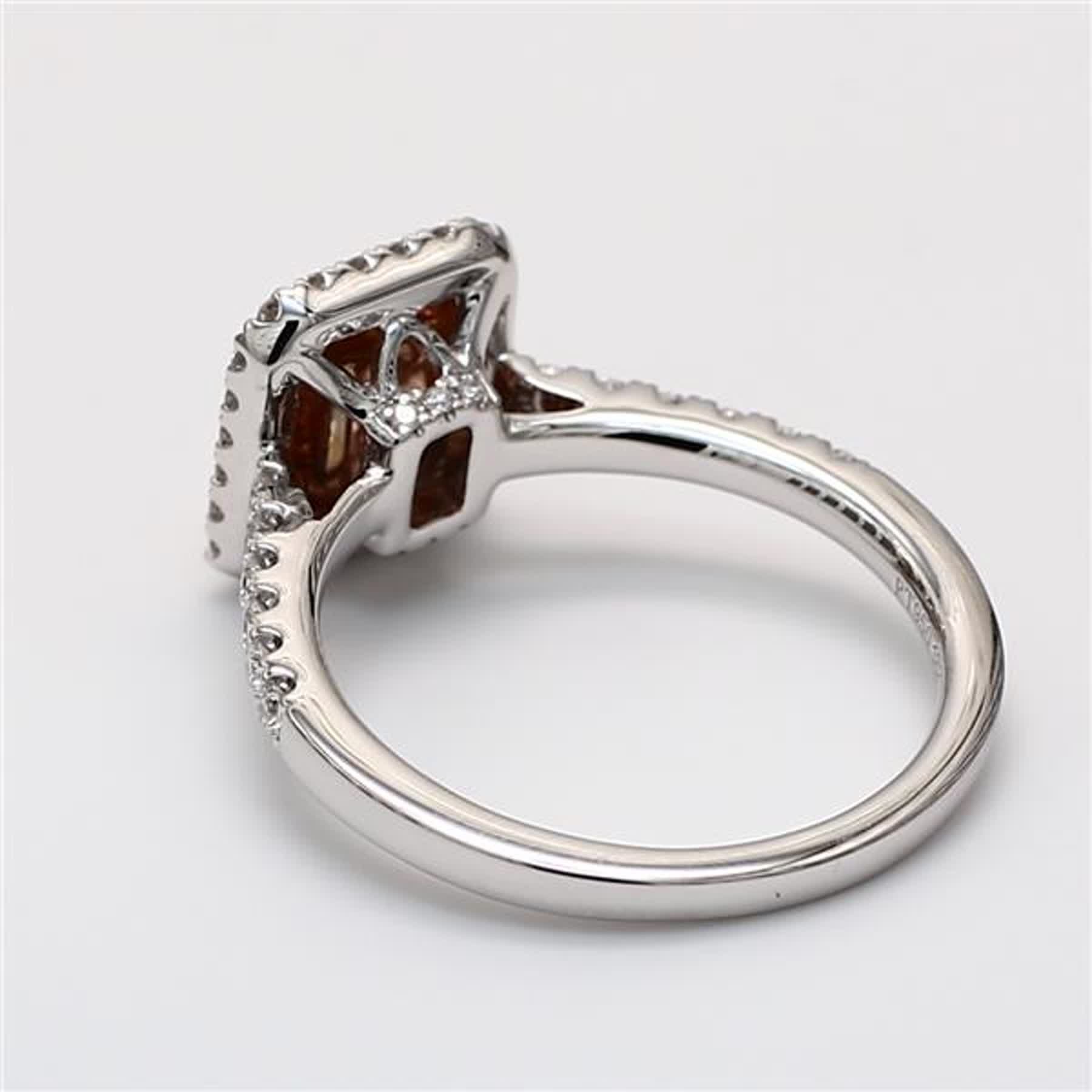 GIA Certified Natural Pink Radiant and White Diamond .83 Carat TW Plat Ring