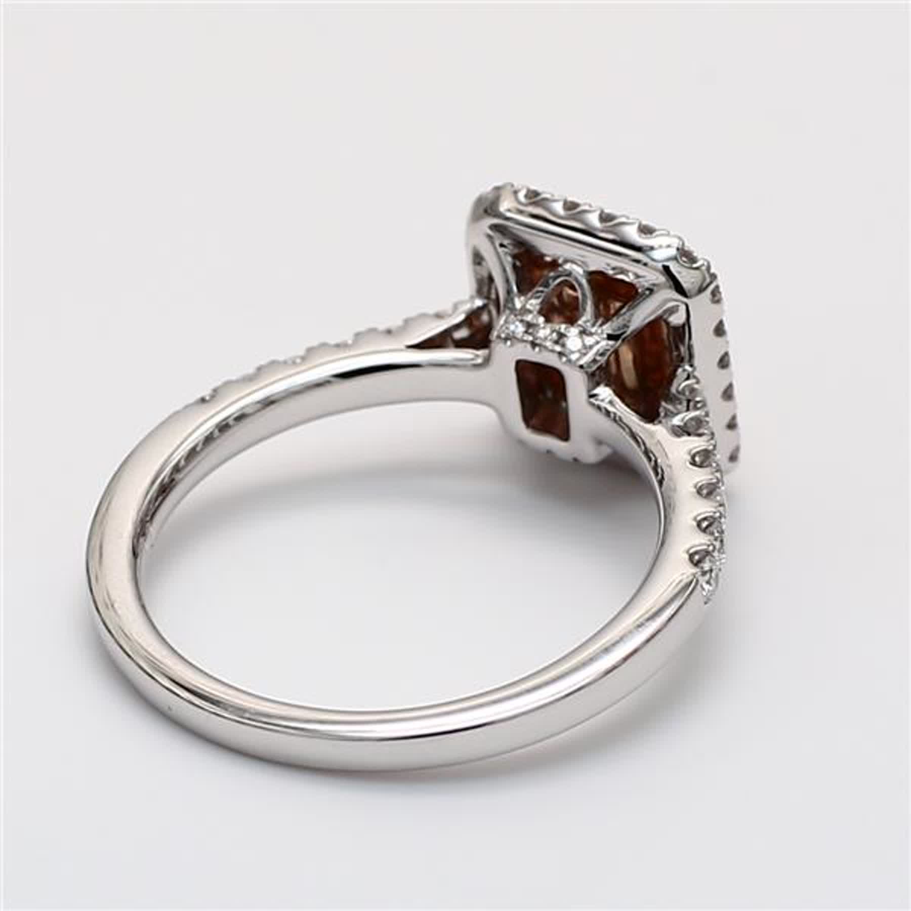 GIA Certified Natural Pink Radiant and White Diamond .83 Carat TW Plat Ring