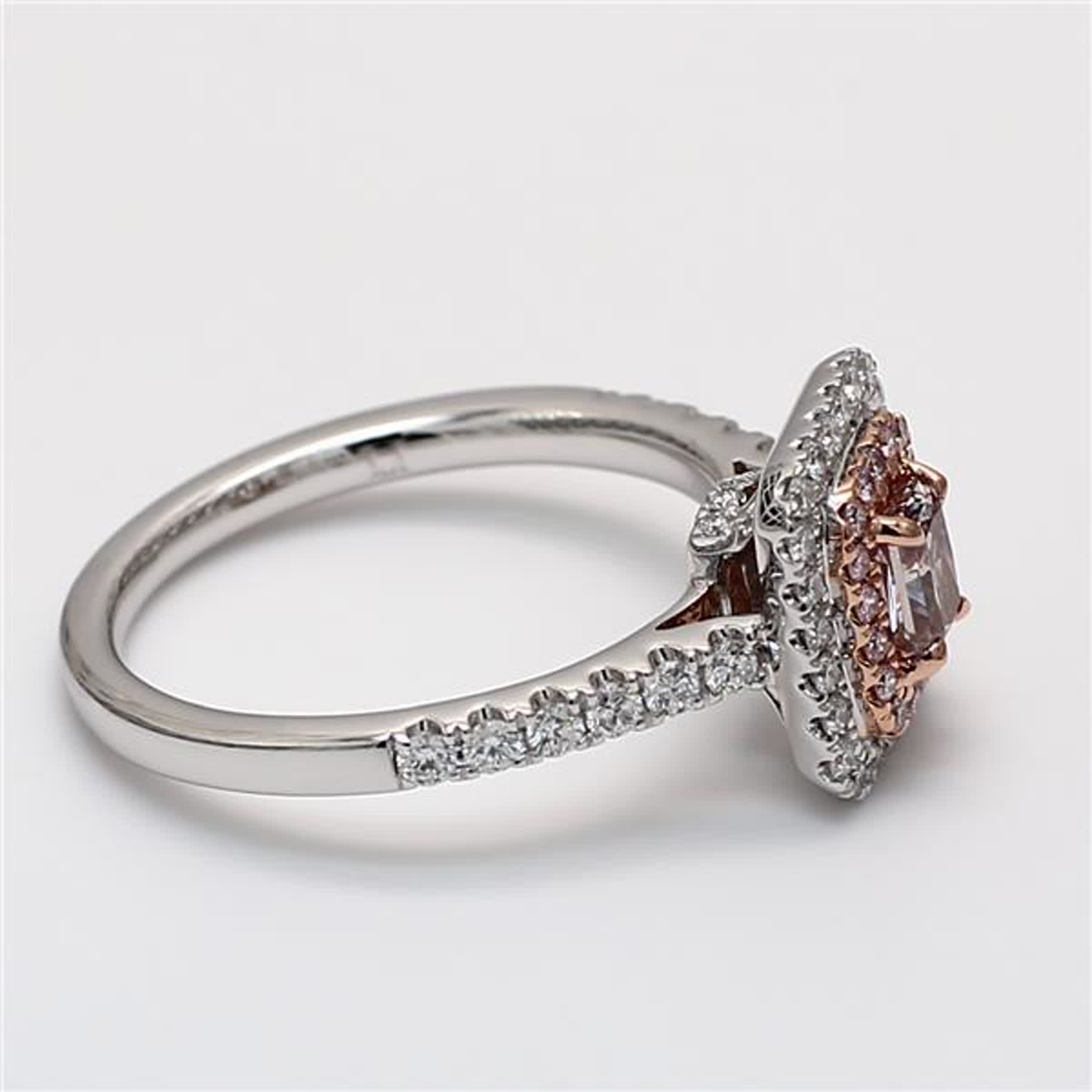 GIA Certified Natural Pink Radiant and White Diamond .83 Carat TW Plat Ring