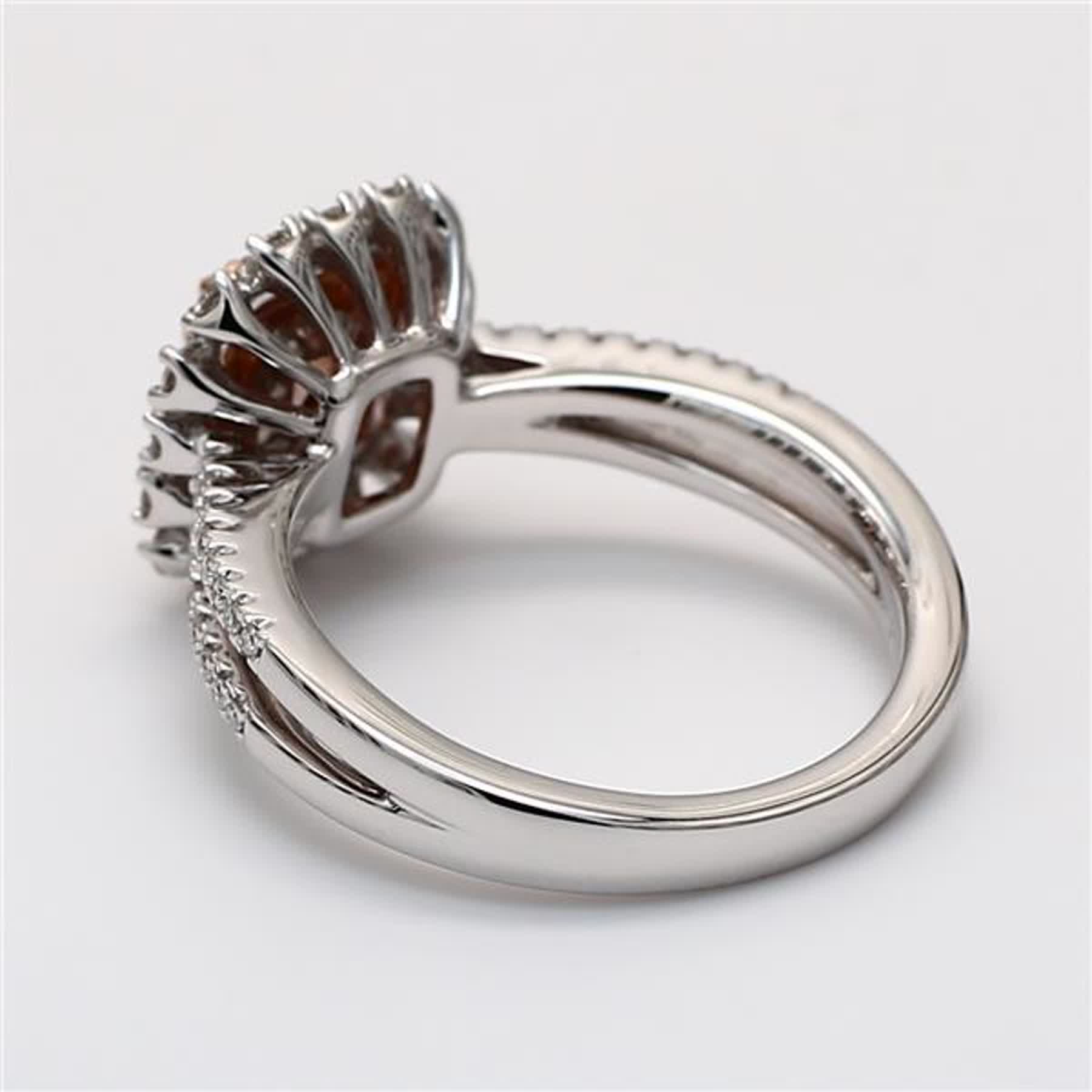 GIA Certified Natural Pink Radiant and White Diamond .92 Carat TW Plat Ring