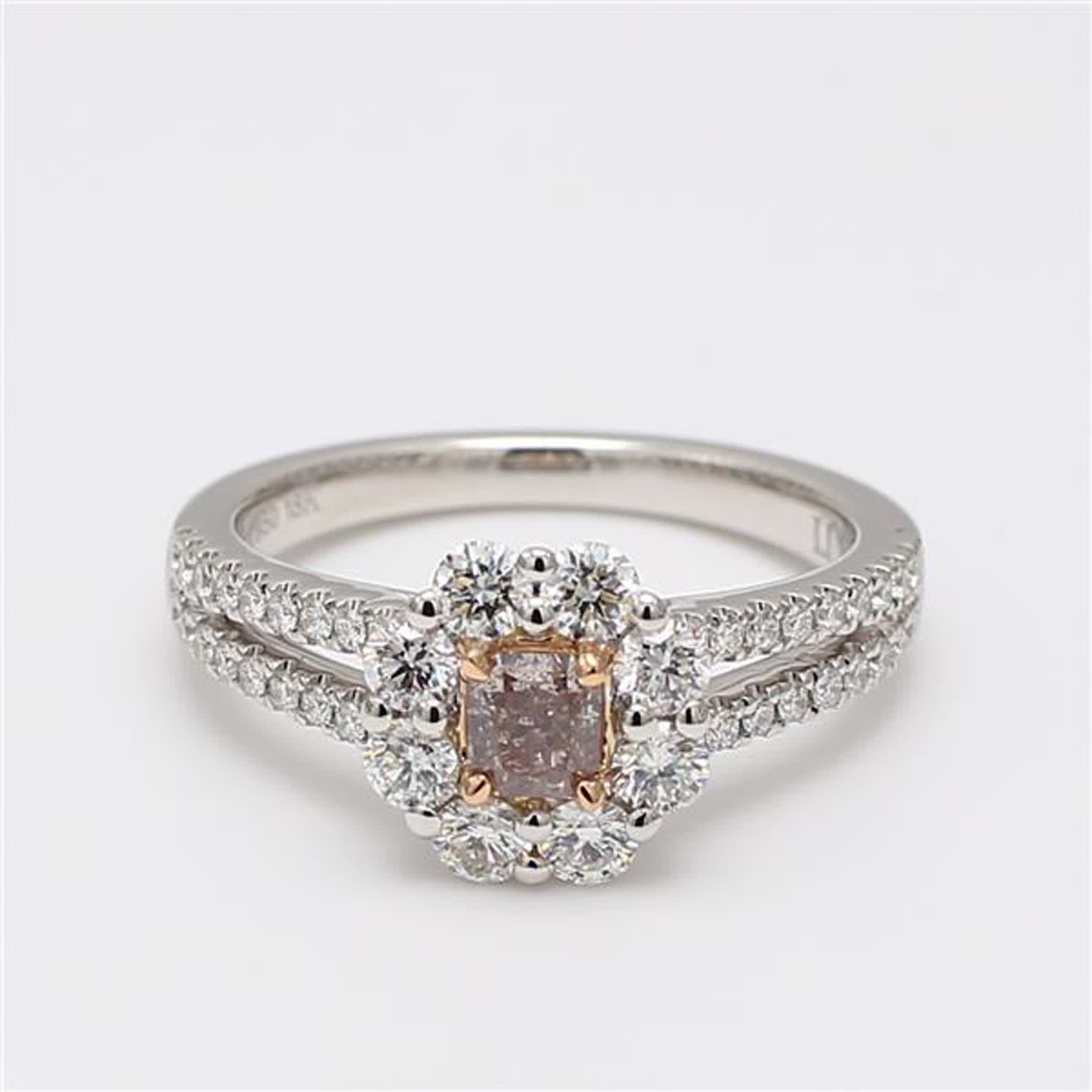 GIA Certified Natural Pink Radiant and White Diamond 1.21 Carat TW Plat Ring
