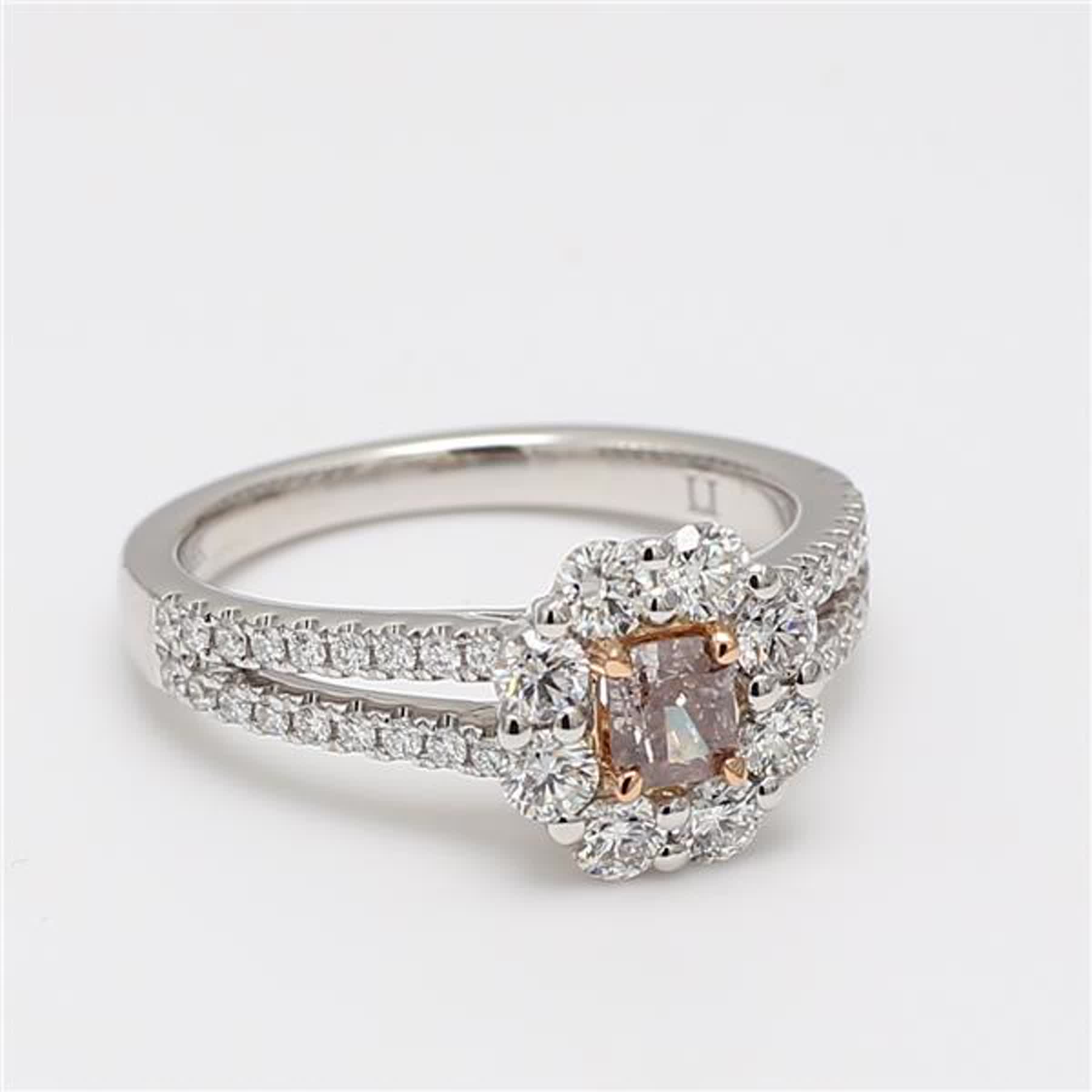 GIA Certified Natural Pink Radiant and White Diamond 1.21 Carat TW Plat Ring