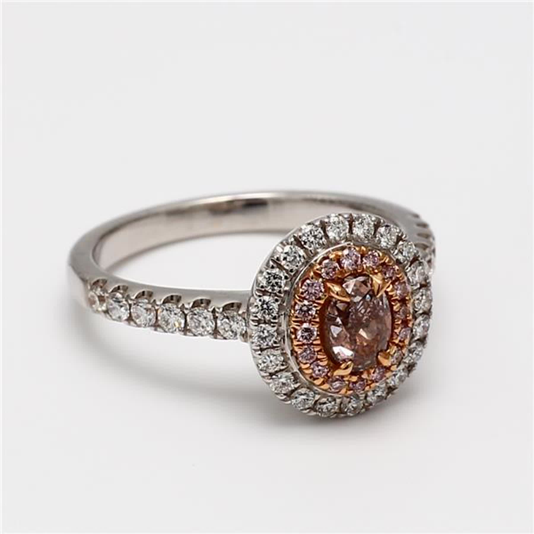 GIA Certified Natural Pink Oval and White Diamond 1.14 Carat TW Rose Gold Ring