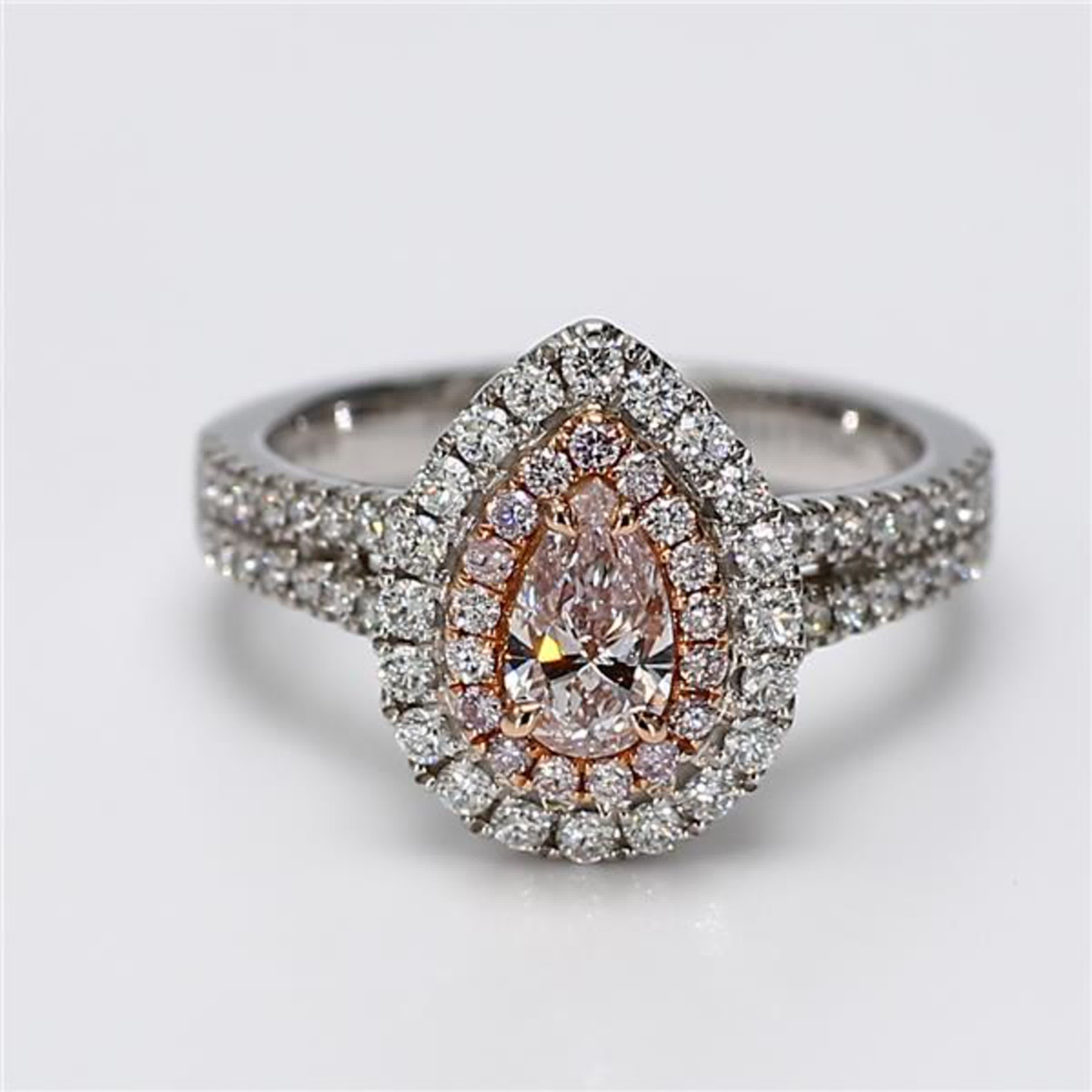 GIA Certified Natural Pink Pear and White Diamond 1.12 Carat TW Gold Ring