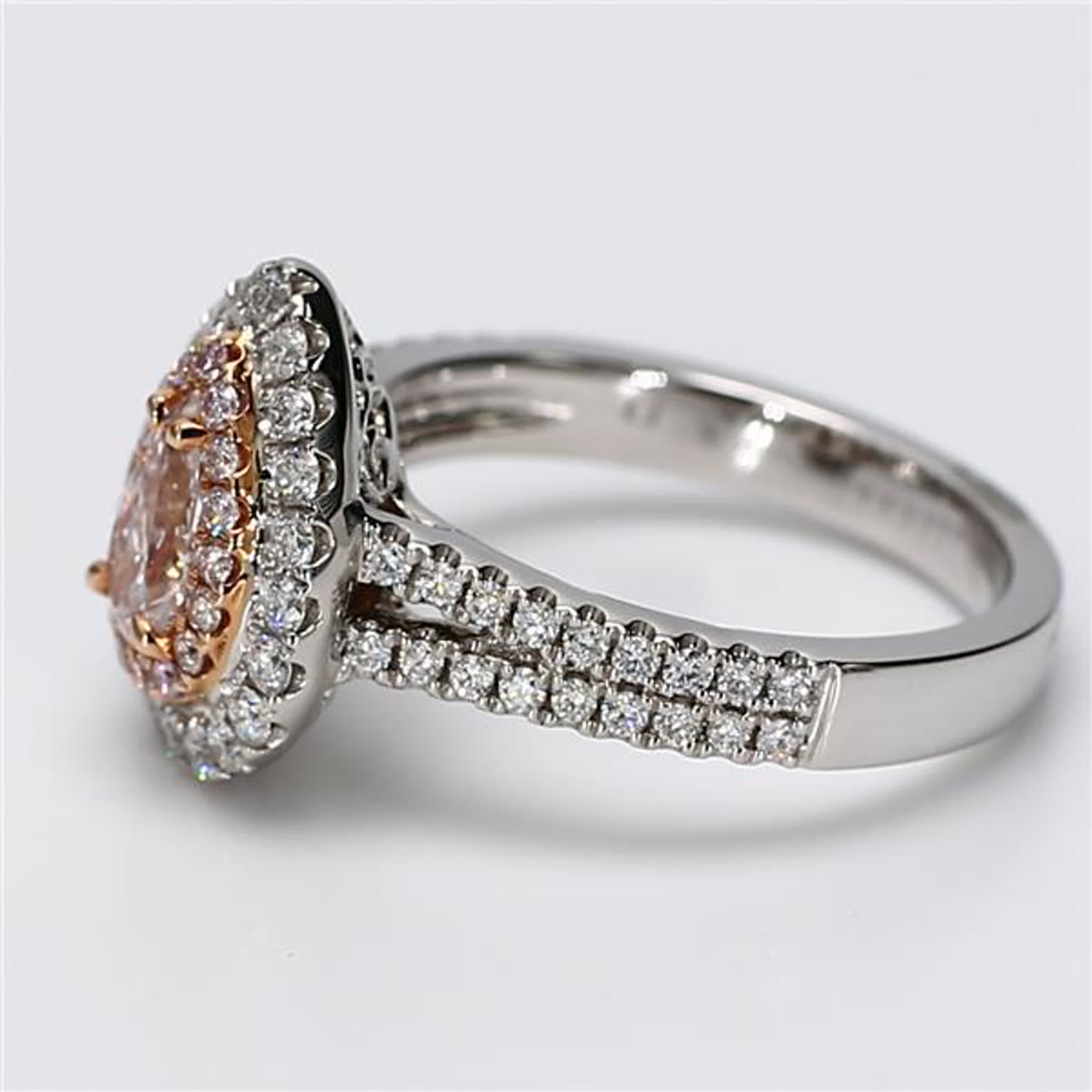 GIA Certified Natural Pink Pear and White Diamond 1.12 Carat TW Gold Ring