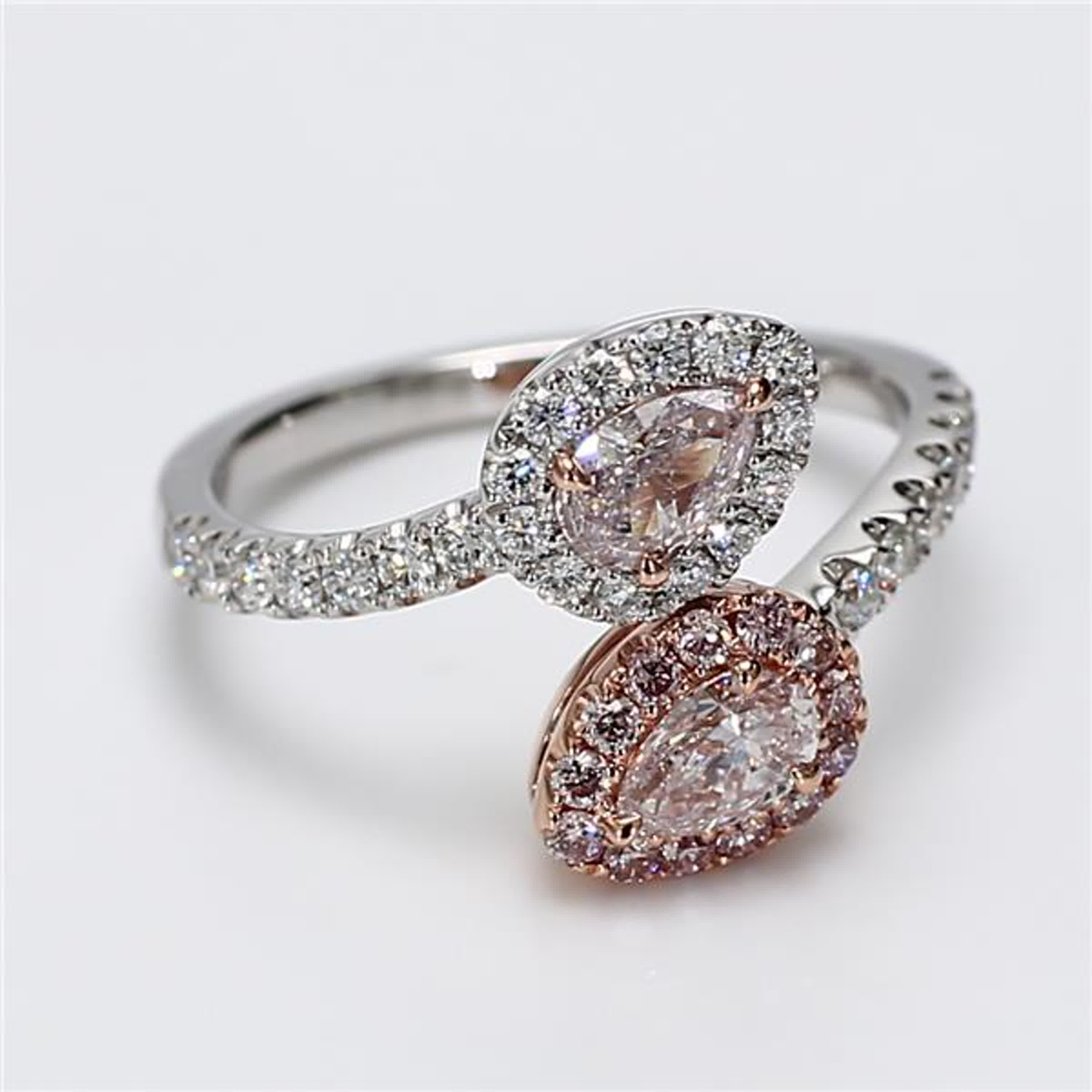 GIA Certified Natural Pink Pear and White Diamond 1.12 Carat TW Rose Gold Ring