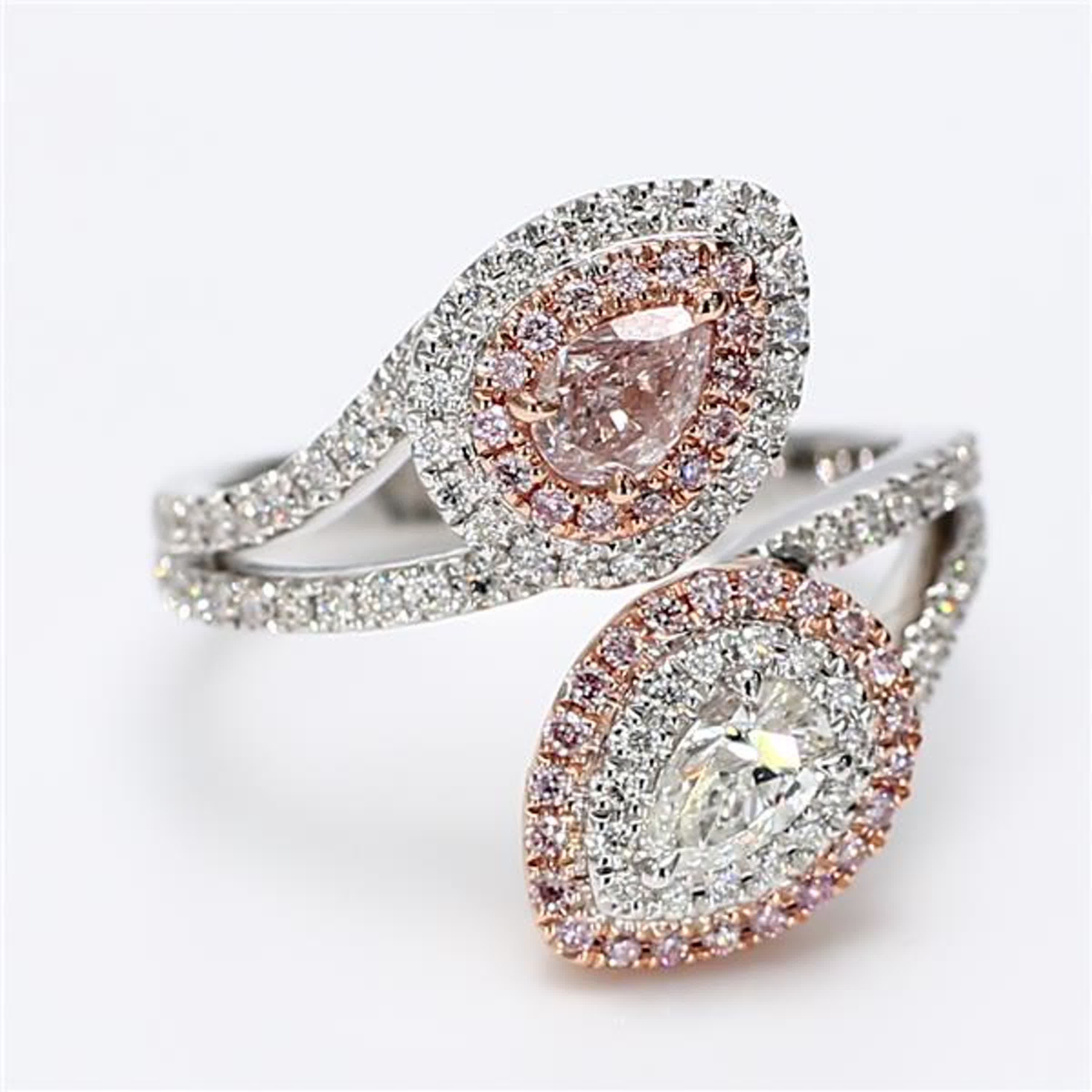 GIA Certified Natural Pink Pear and White Diamond 1.09 Carat TW Rose Gold Ring