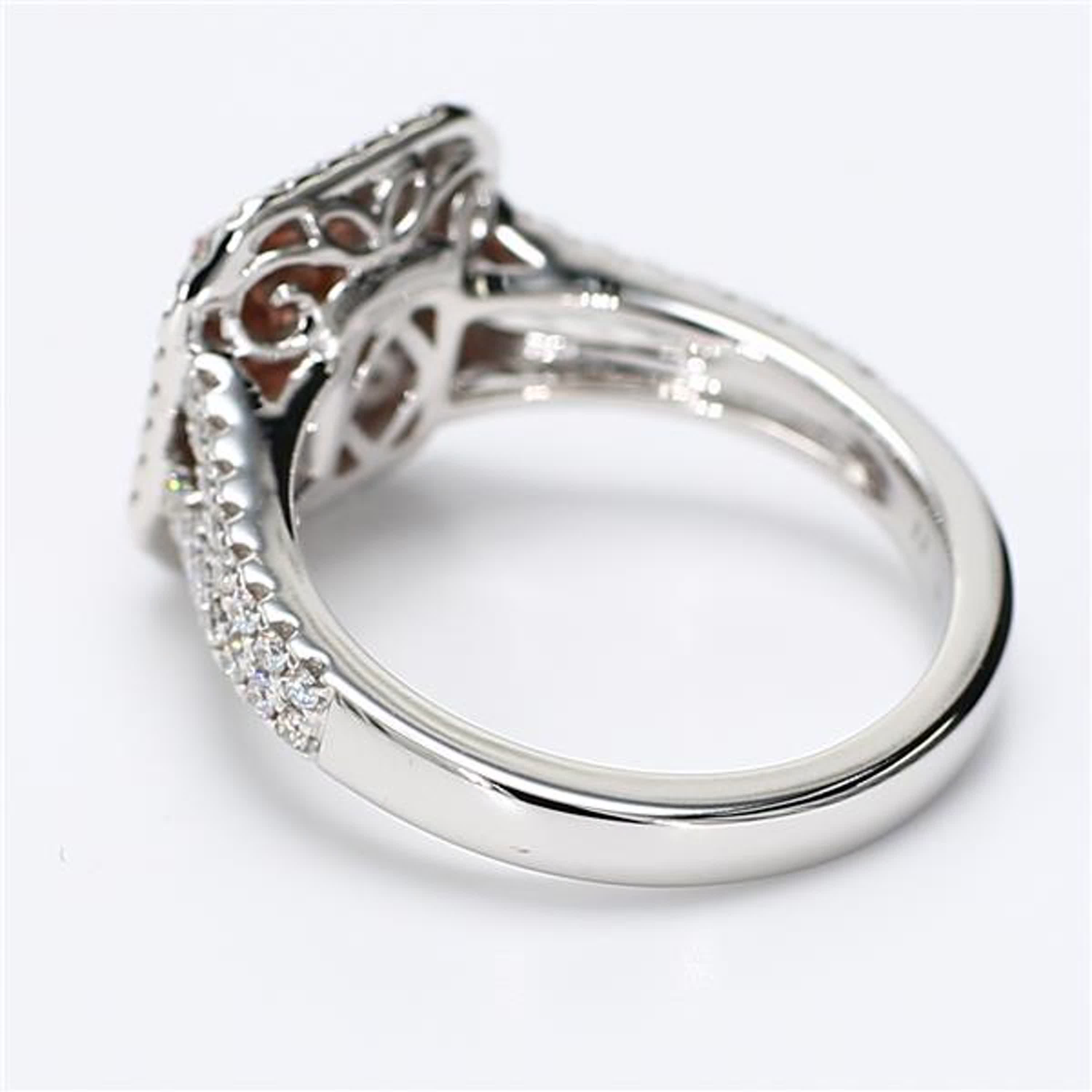 GIA Certified Natural Pink Radiant and White Diamond .92 Carat TW Gold Ring