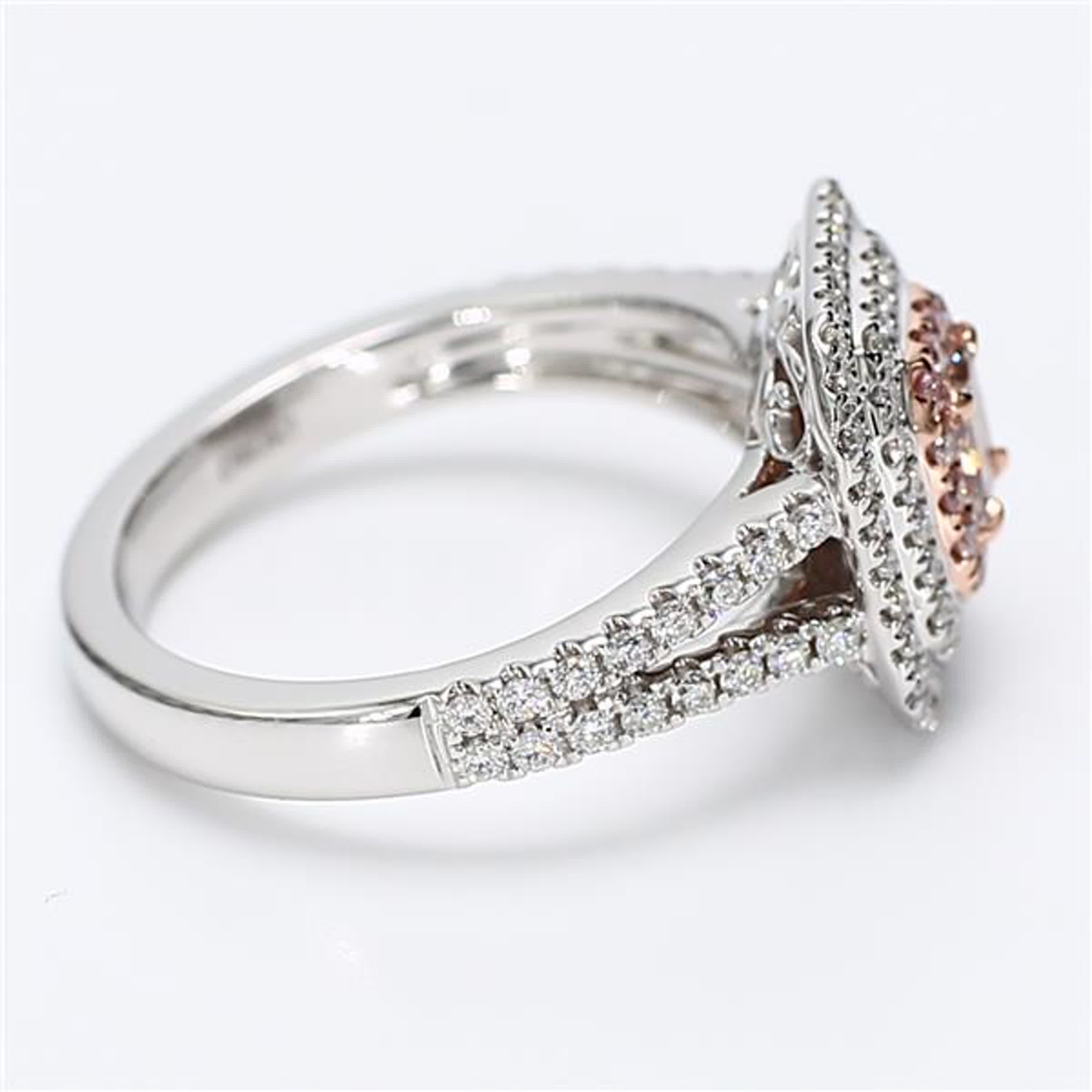 GIA Certified Natural Pink Radiant and White Diamond .92 Carat TW Gold Ring